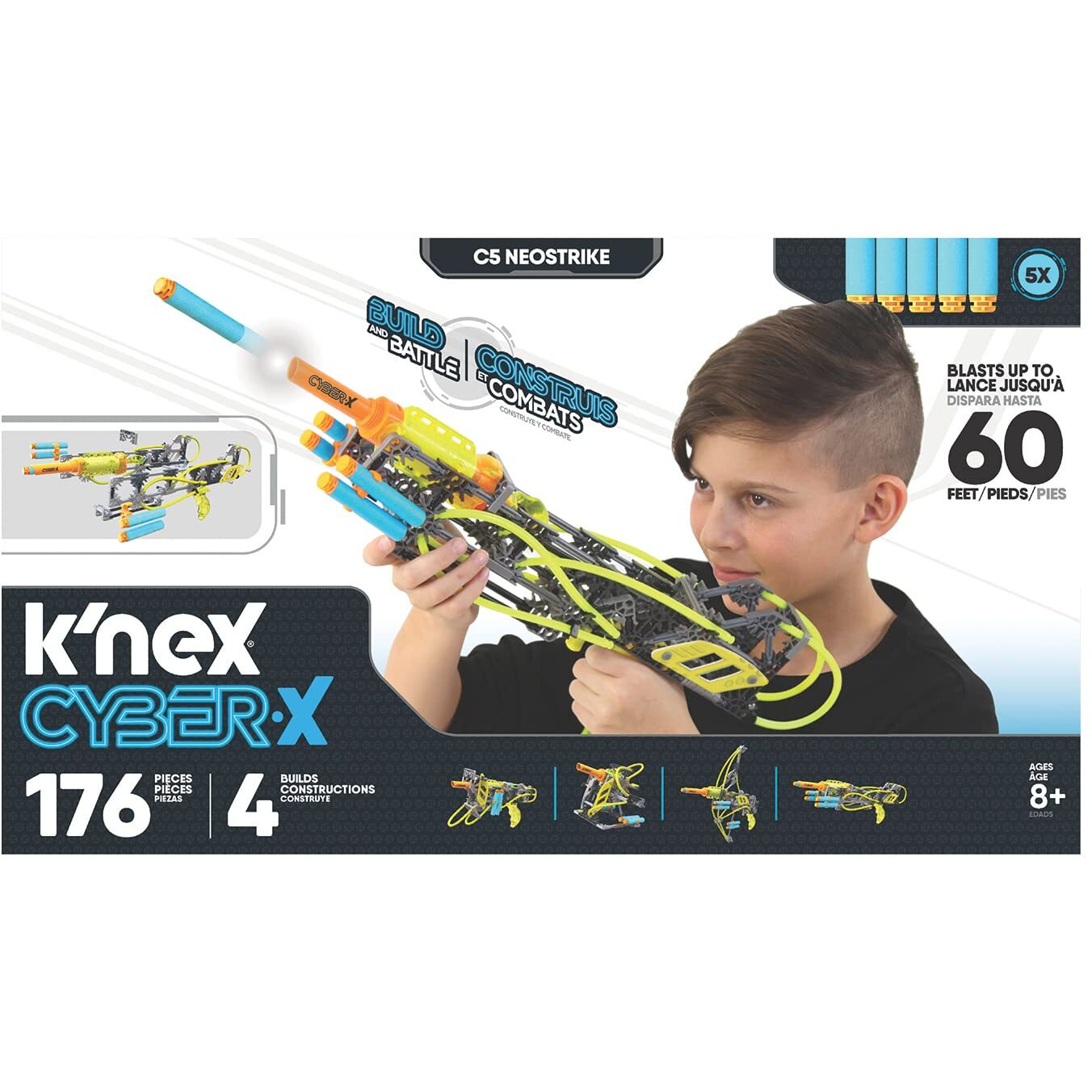 K'Nex Cyber-X C5 Neostrike - Blasts Up To 60 Ft - 176 Pieces, 4 Builds, Targets, 5 Darts - Great Gift Kids 8+
