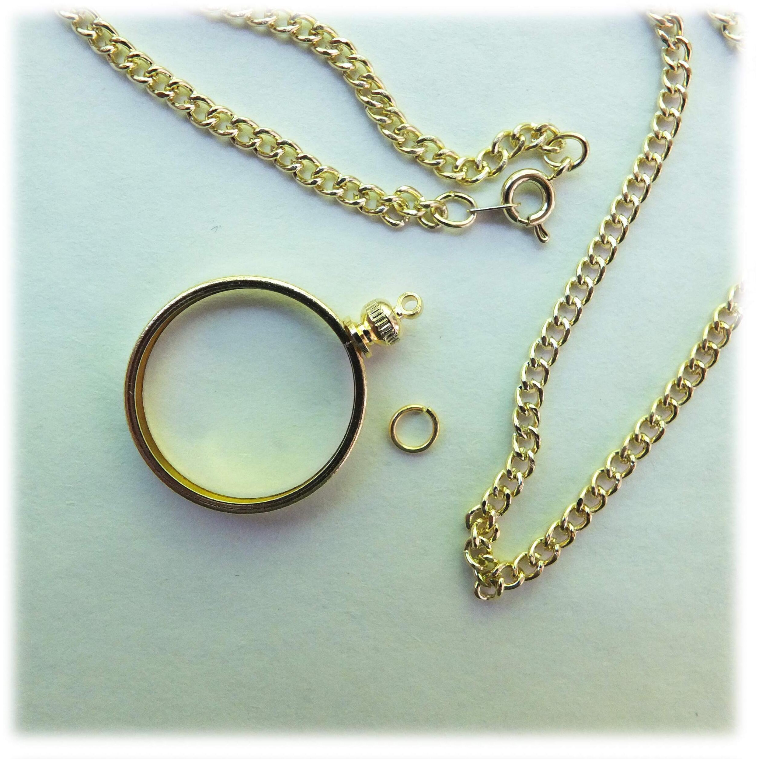 Beadexplosion Coin Holder Bezel Quarter Usa 25 Cent Gold Plated Link Necklace 24"" Chain Kit Parts