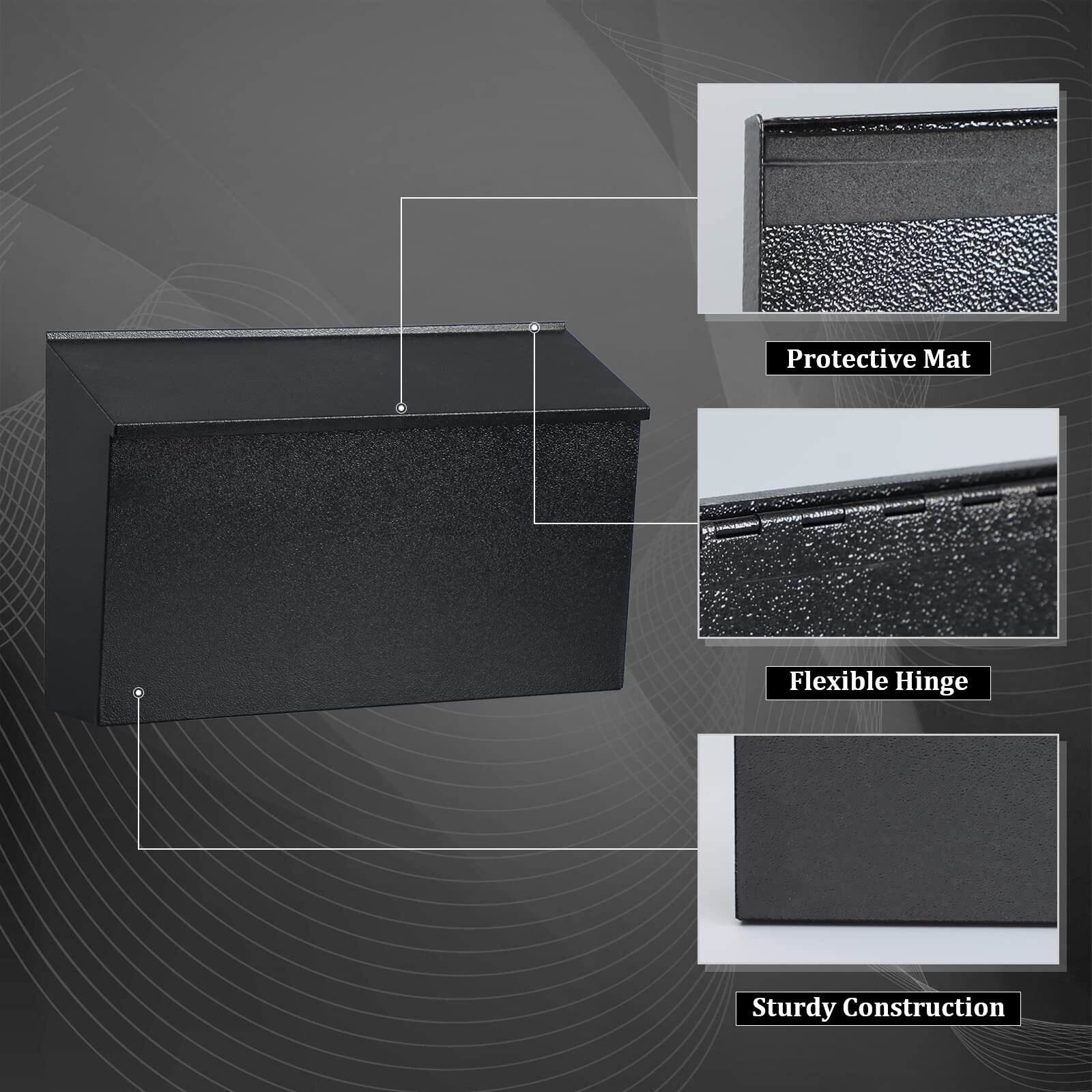 Dalmbox Wall-Mount Mailbox Large Mailbox For Post Rust-Proof Galvanized Steel Box For Outside Or Townhouse Horizontal Style, Black, 15.7    X 4.3    X 9.4