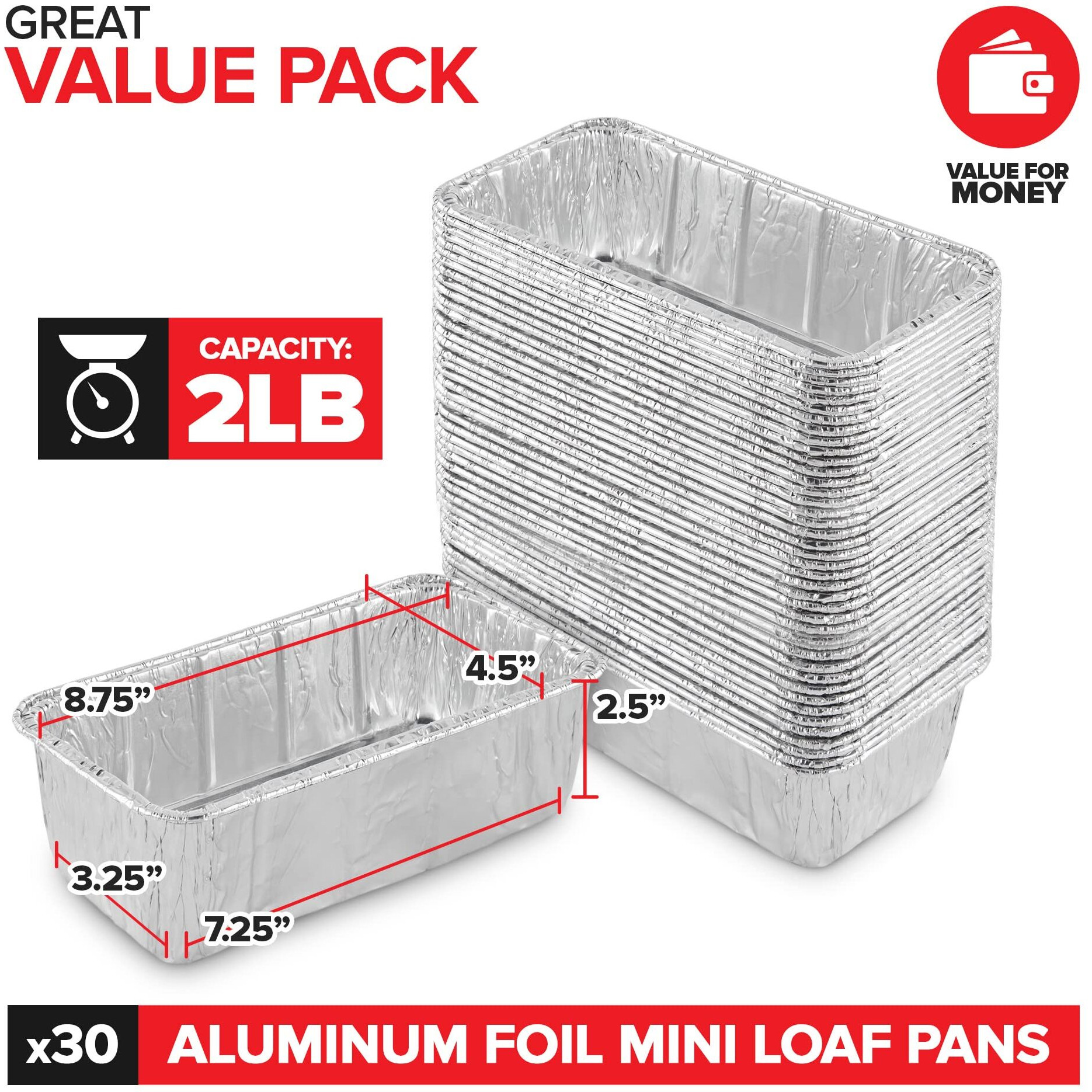 Aluminum Pans Bread Loaf Pans (30 Pack) 8X4 Aluminum Loaf Pan - 2 Lb Bread Tins, Standard Size, Compatible With Roadpro 12 Volt Portable Stove - Perfect For Baking Cakes, Bread, Meatloaf, Lasagna