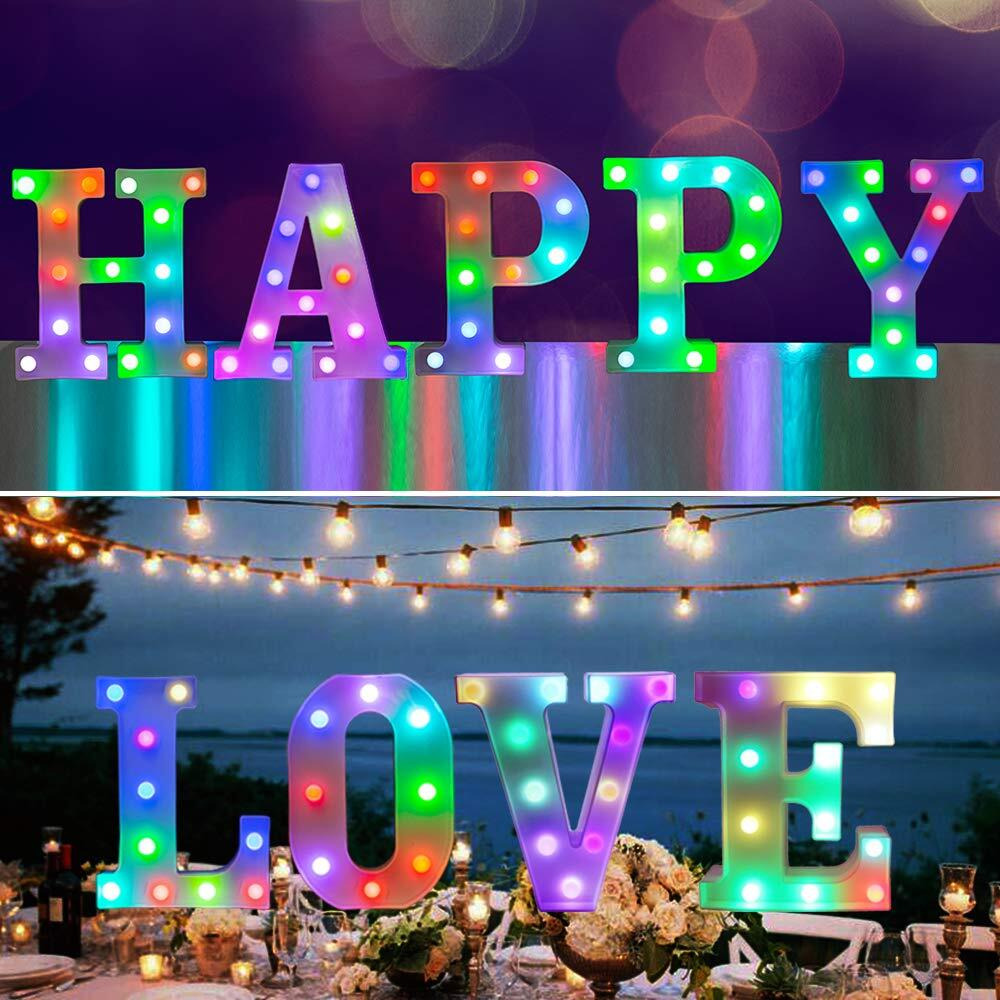 Pooqla Colorful Led Marquee Letter Lights With Remote - Light Up Marquee Signs - Party Bar Letters With Lights Decorations For The Home - Multicolor H