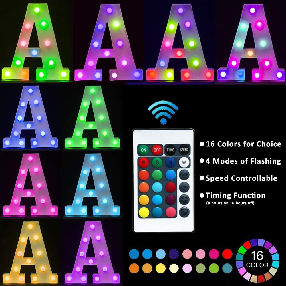 Pooqla Colorful Led Marquee Letter Lights With Remote - Light Up Marquee Signs - Party Bar Letters With Lights Decorations For The Home - Multicolor H