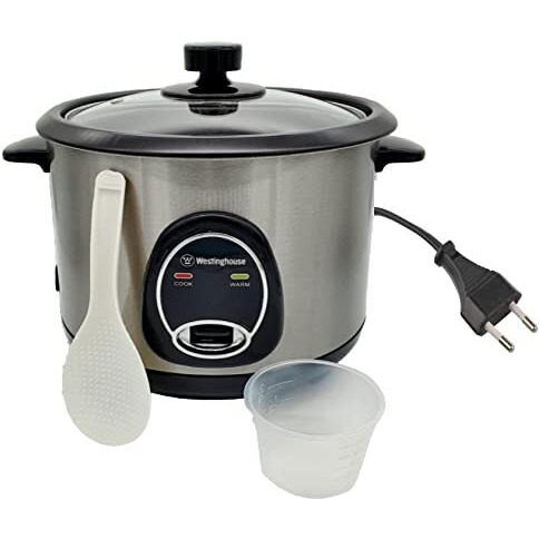 Westinghouse 220 Volt Rice Cooker 10 Cup, Non Stick Cooking Pot, Measuring Cup, Keep Warm Function-Stainless Steel-700W (Not For Use In Usa)