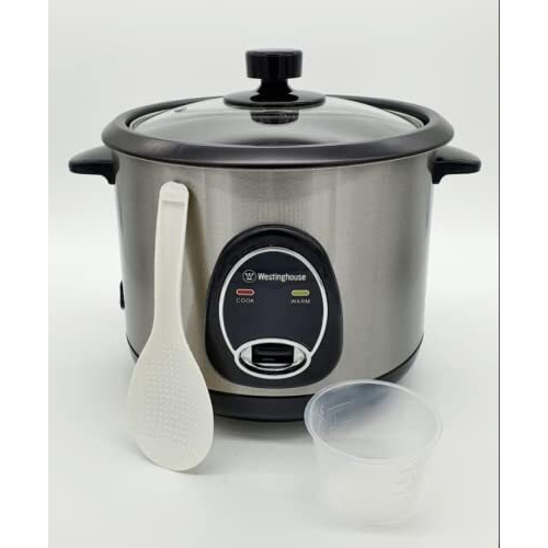 Westinghouse 220 Volt Rice Cooker 10 Cup, Non Stick Cooking Pot, Measuring Cup, Keep Warm Function-Stainless Steel-700W (Not For Use In Usa)