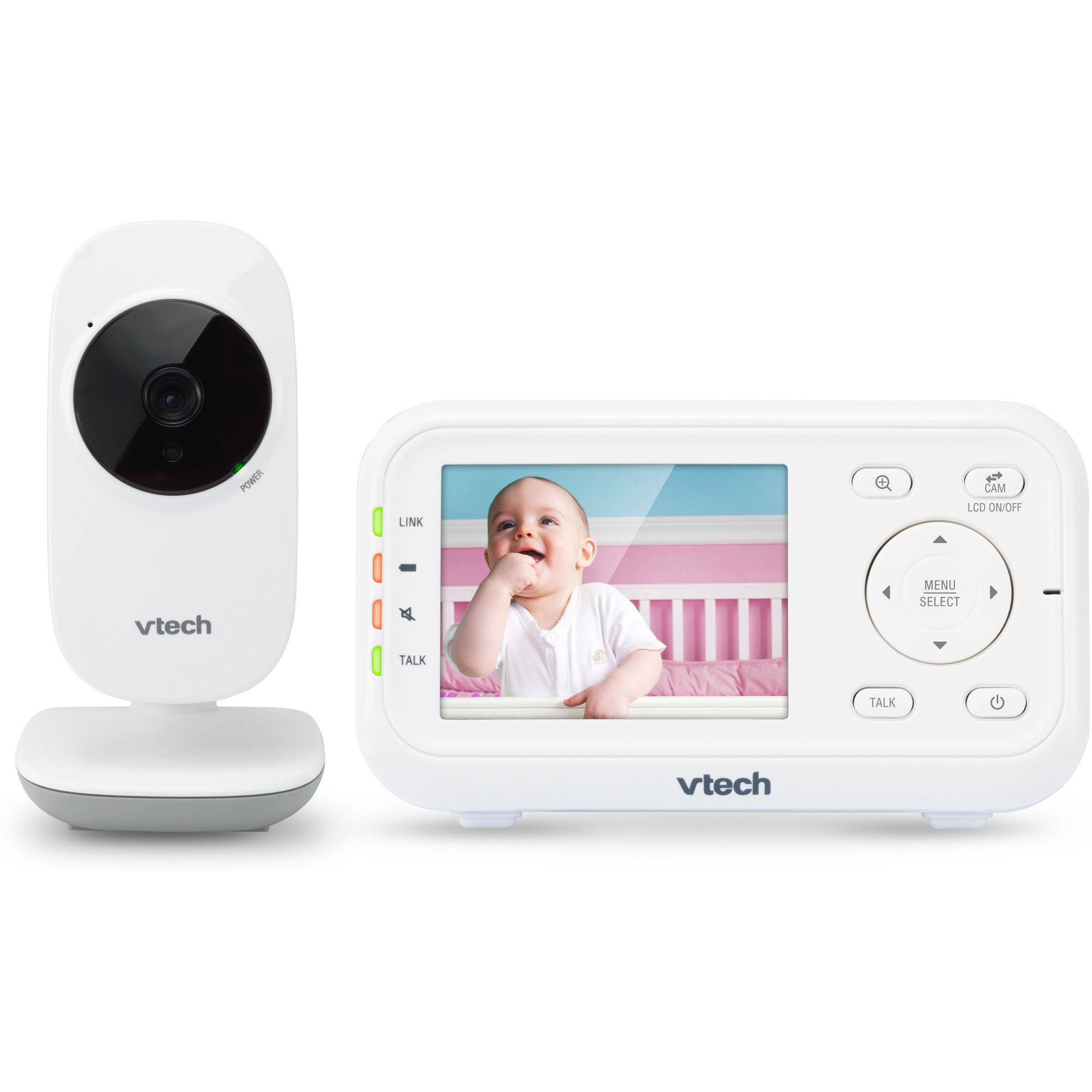 Vtech Video Baby Monitor With 1000Ft Long Range, Auto Night Vision, 2.8    Screen, 2-Way Audio Talk, Temperature Sensor, Power Saving Mode, Lullabies And Wall-Mountable Camera With Bracket, White