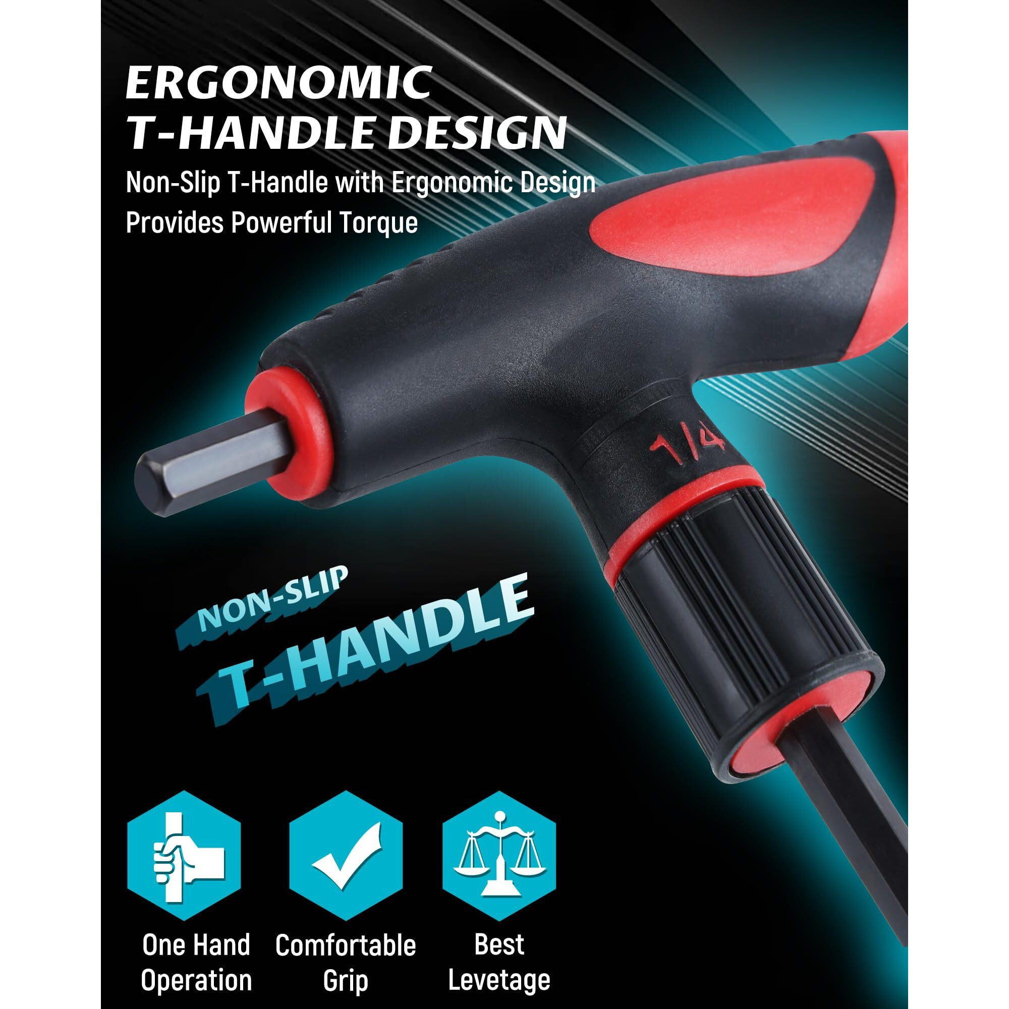 Lichamp Sae T Handle Allen Wrench Set, Long Handle Allen Hex Key Standard, 5/64 To 3/8 Inch.