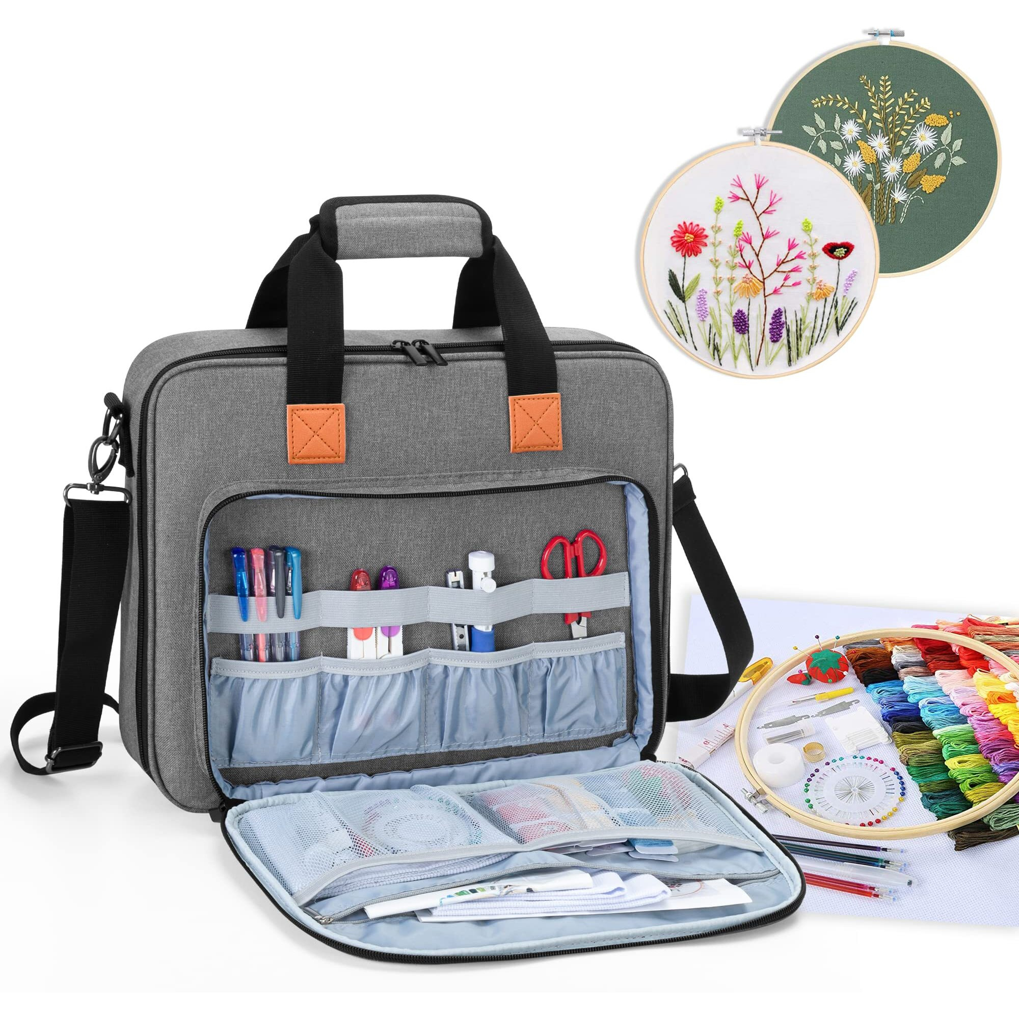 Luxja Embroidery Project Bag, Embroidery Kits Storage Bag (Bag Only), Gray