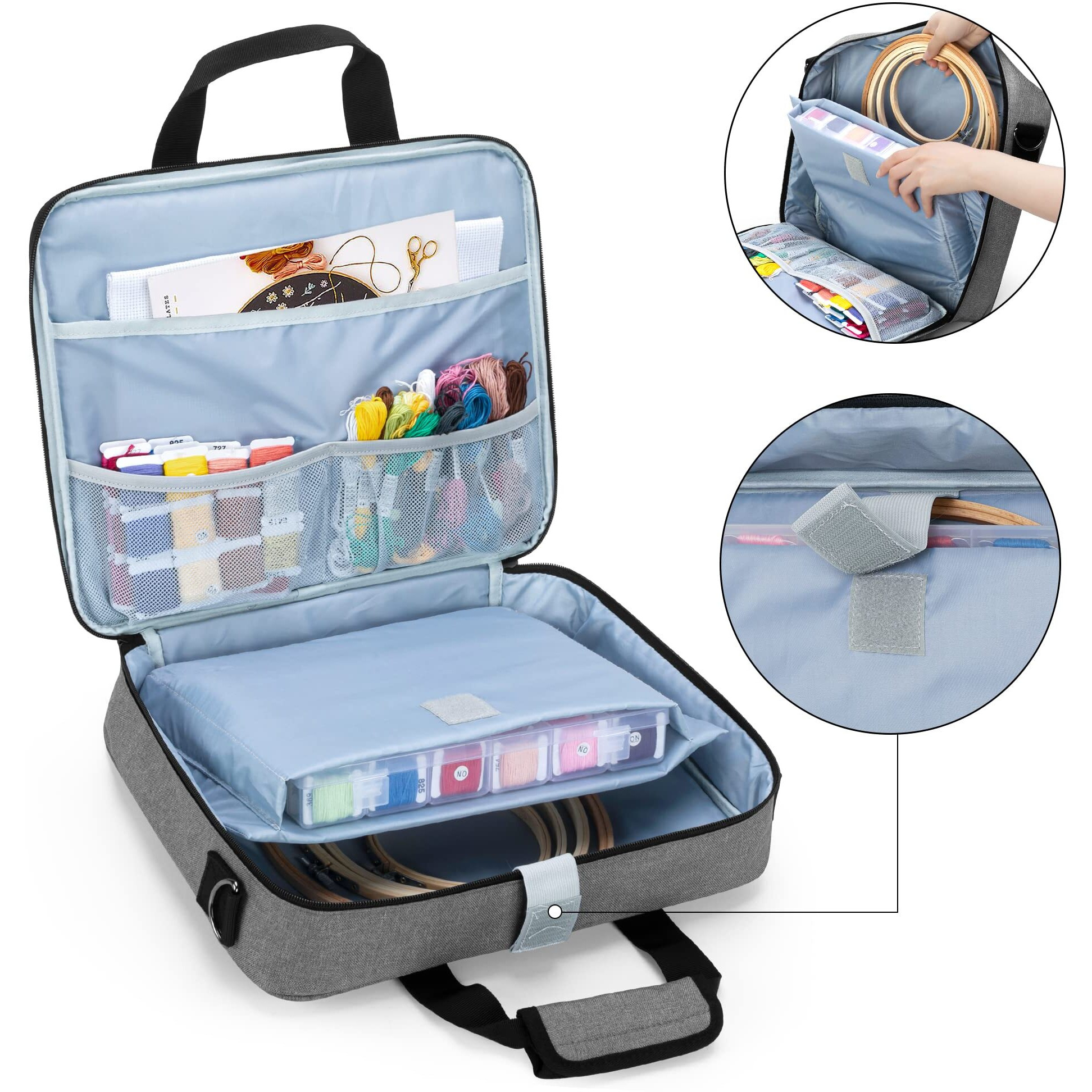 Luxja Embroidery Project Bag, Embroidery Kits Storage Bag (Bag Only), Gray