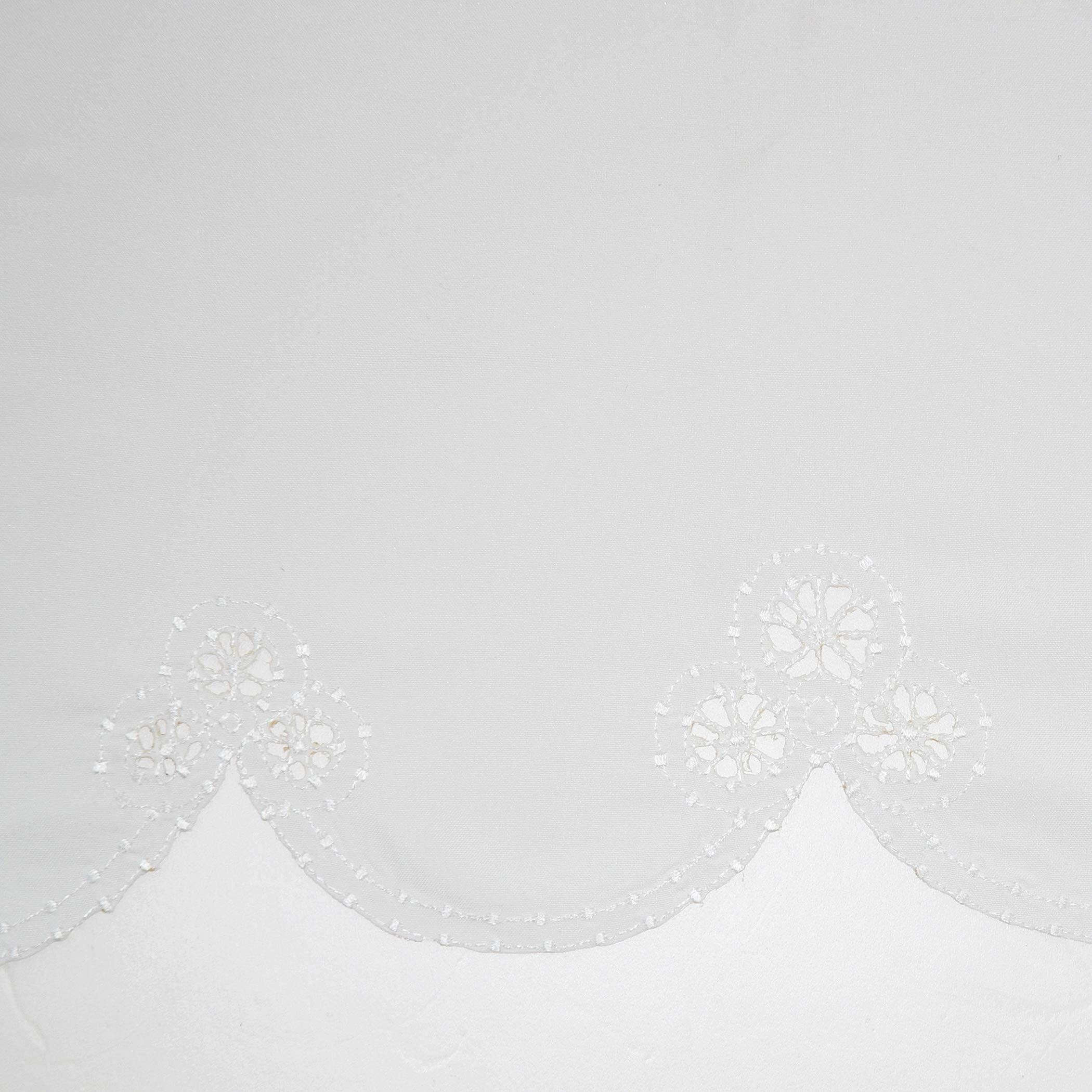 No. 918 Mariela Floral Trim Semi-Sheer Rod Pocket Kitchen Curtain Valance And Tiers Set, 58"" X 36"", White