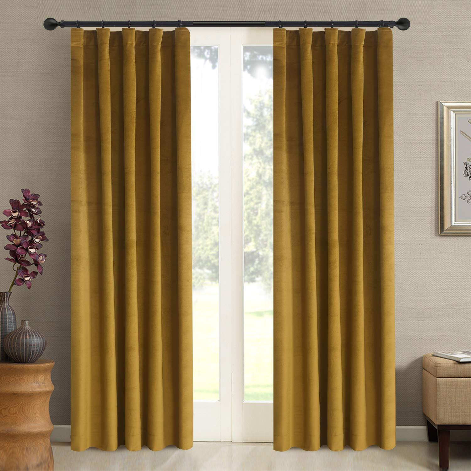 Roslynwood Velvet Curtains Room Darkening For Living Room - Light Velvet Curtain Panels Privacy With Rod Pocket & Clip Rings Window Drapes For Bedroom, W52 By L63 Inches, 2 Panels
