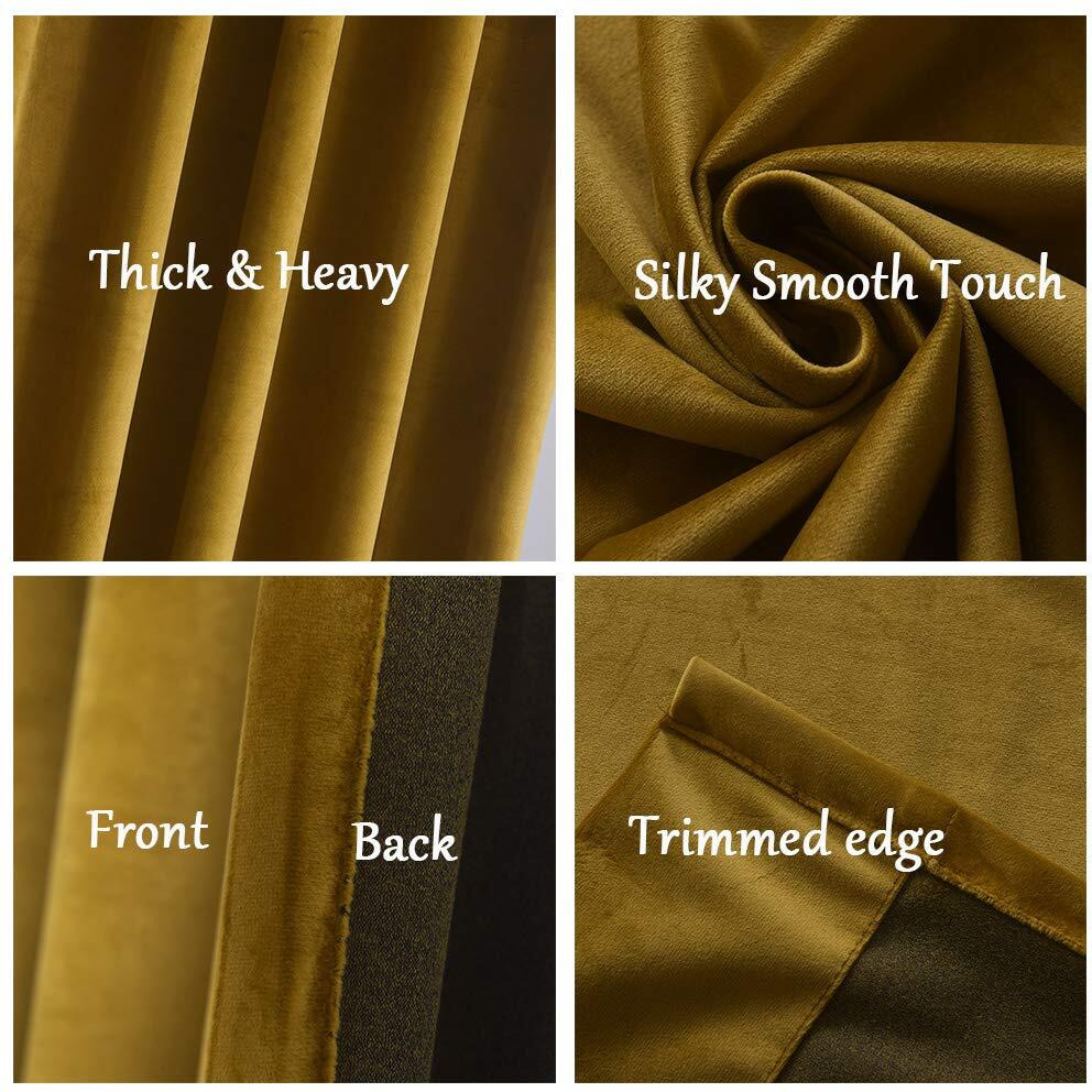Roslynwood Velvet Curtains Room Darkening For Living Room - Light Velvet Curtain Panels Privacy With Rod Pocket & Clip Rings Window Drapes For Bedroom, W52 By L63 Inches, 2 Panels