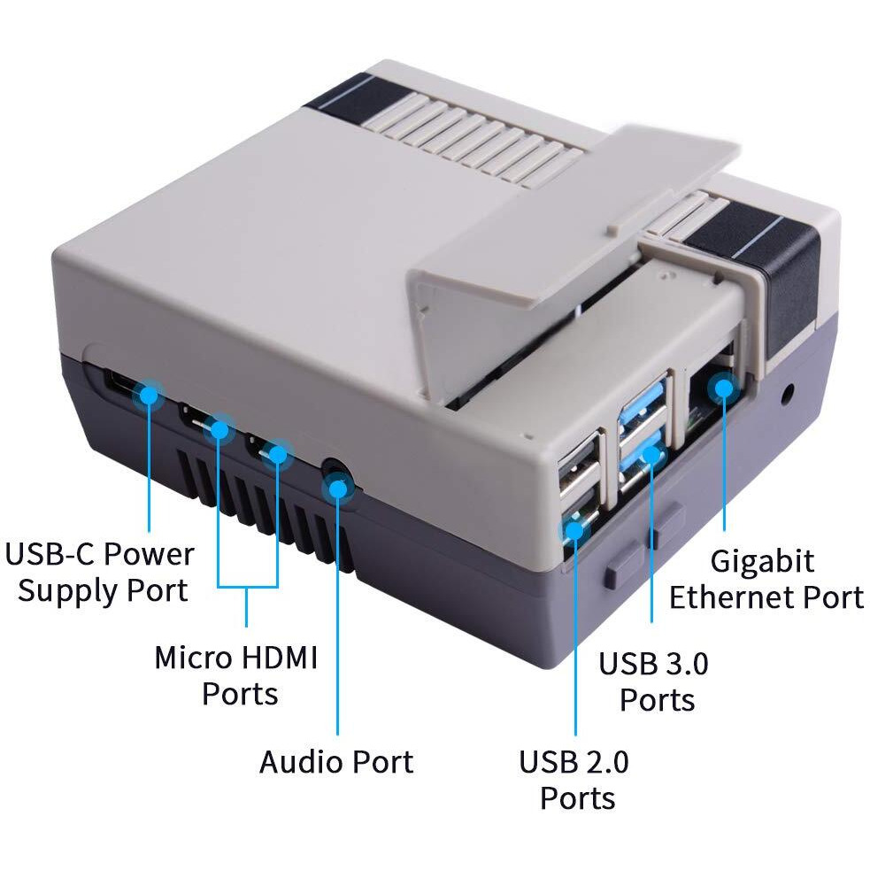 Geeekpi Retro Gaming Nes4Pi Case For Raspberry Pi 4 Model B, Pi 4 Case With Fan And Heatsinks For Raspberry Pi 4 Model B (Case With Game Controllers)