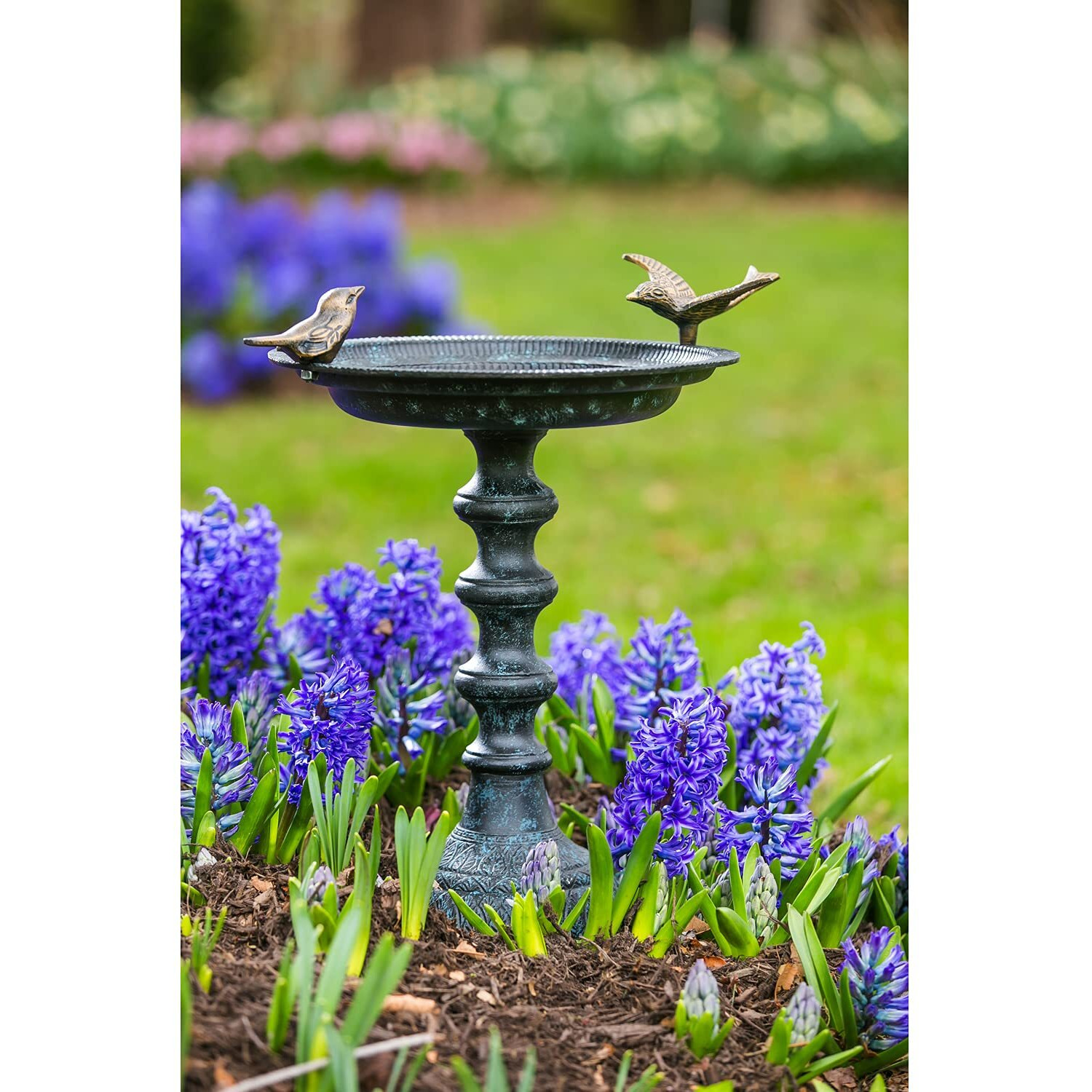 Evergreen Hummingbird Bird Baths For Outdoors Heavy Duty | Metal Bird Bath Bowl With Stand | Ground Standing Bird Bath And Feeder For Garden Yard Deck
