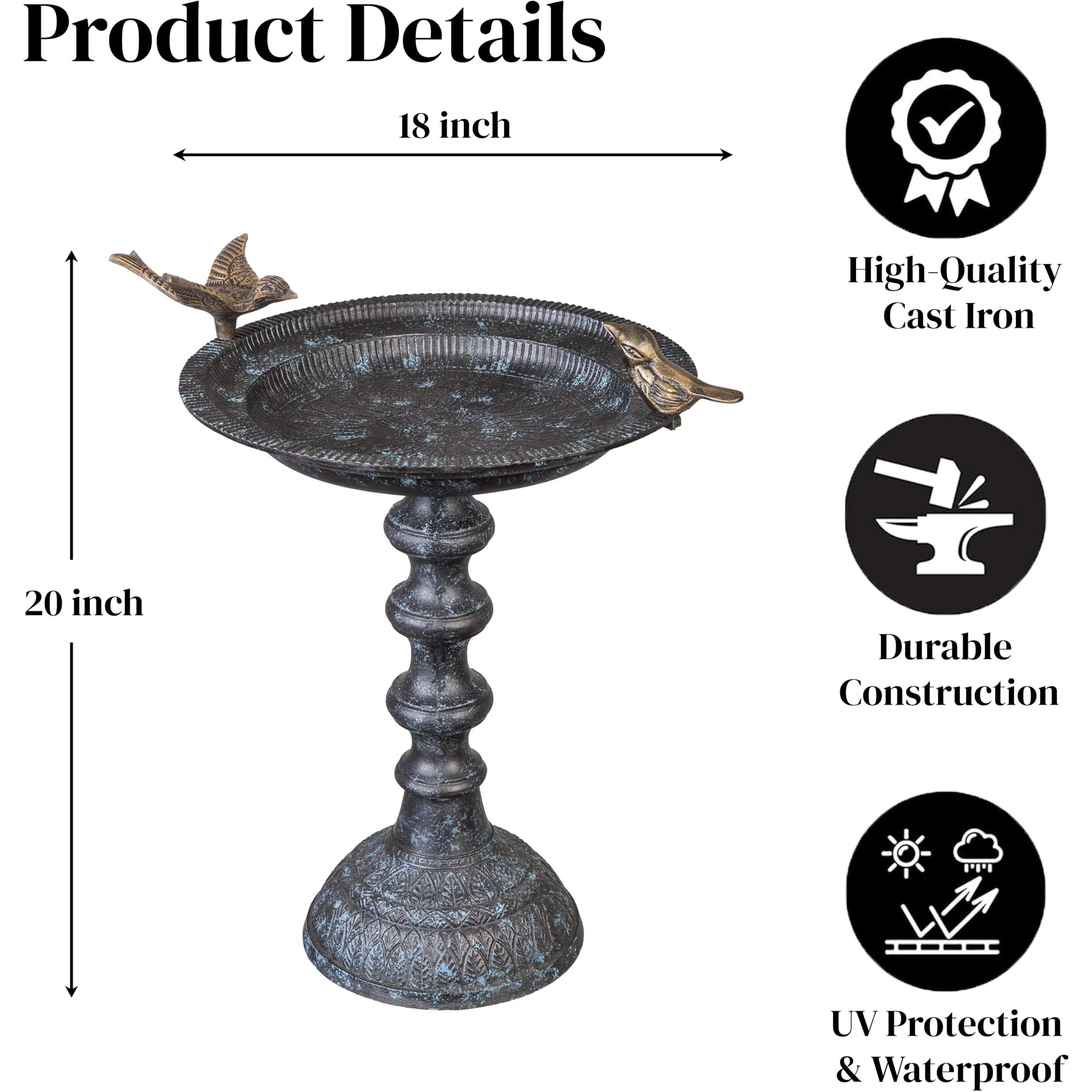 Evergreen Hummingbird Bird Baths For Outdoors Heavy Duty | Metal Bird Bath Bowl With Stand | Ground Standing Bird Bath And Feeder For Garden Yard Deck