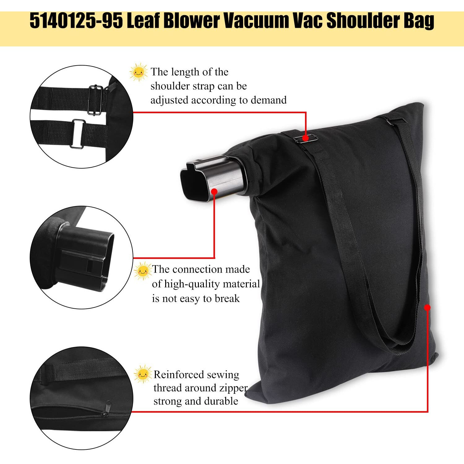 5140125-95 Leaf Blower Vacuum Vac Shoulder Bag, Compatible With Black & Decker Bv3100/Bv2900 Blower, 5140125-95 Shoulder Bag/Replacement Leaf Bag 5140117-99