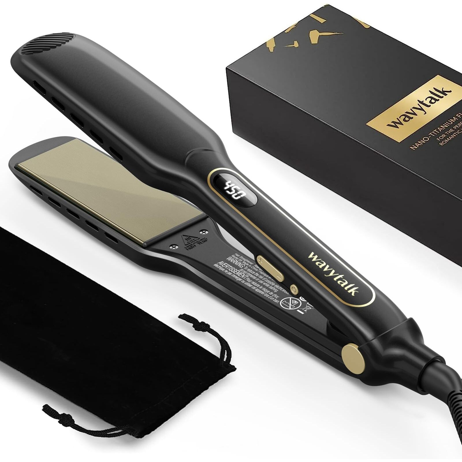 Wavytalk Hair Straightener, Wet To Straight Flat Iron, Titanium Flat Iron 1.7 Inch Wide Flat Iron For Hair, Professional Straightener With Dual Voltage 50% More Protection, Black