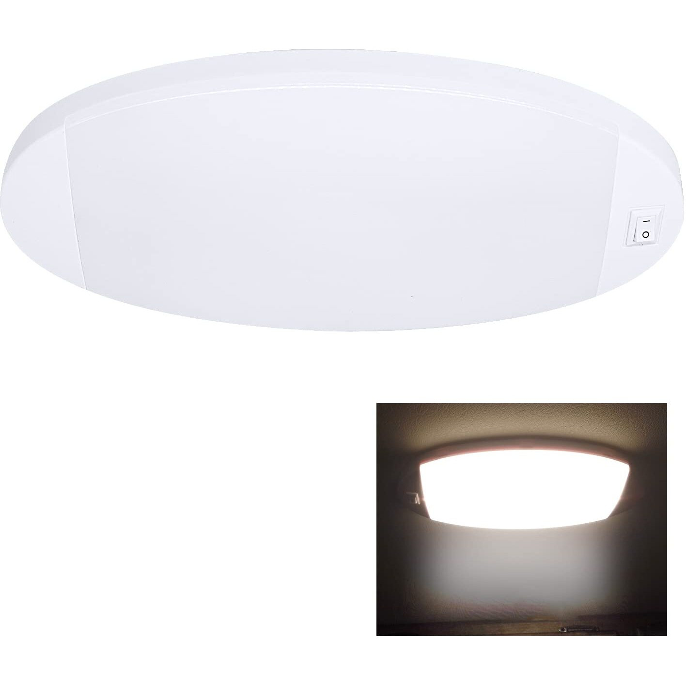 Facon 12V Led Rv Dome Light, Length 9-1/4'', Dds01-608-Cw, Large Oval Pancake Light, 12Volt Interior Ceiling Dome Light With On/Off Switch, For Rv Motorhomes Camper Caravan Trailer Boat