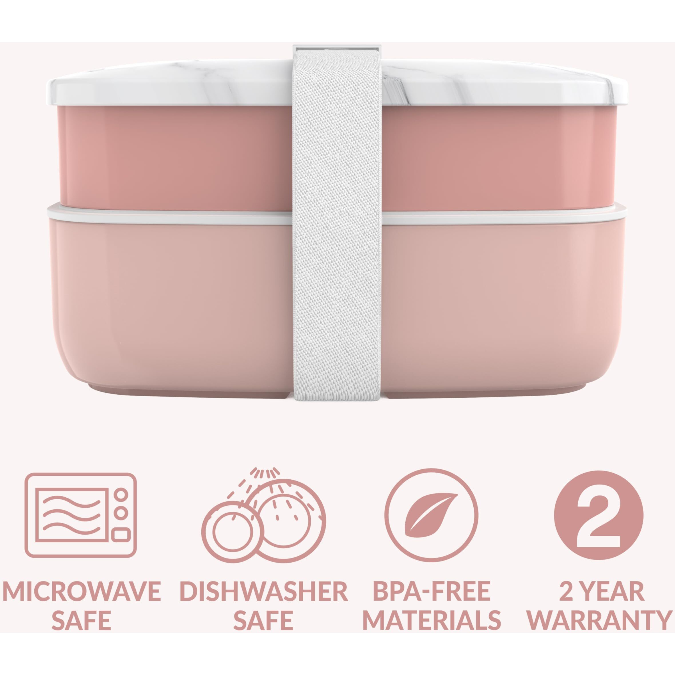 Bentgo Classic - Adult Bento Box, All-In-One Stackable Lunch Box Container With 3 Compartments, Plastic Utensils, And Nylon Sealing Strap, Bpa Free Food Container (Blush Marble)