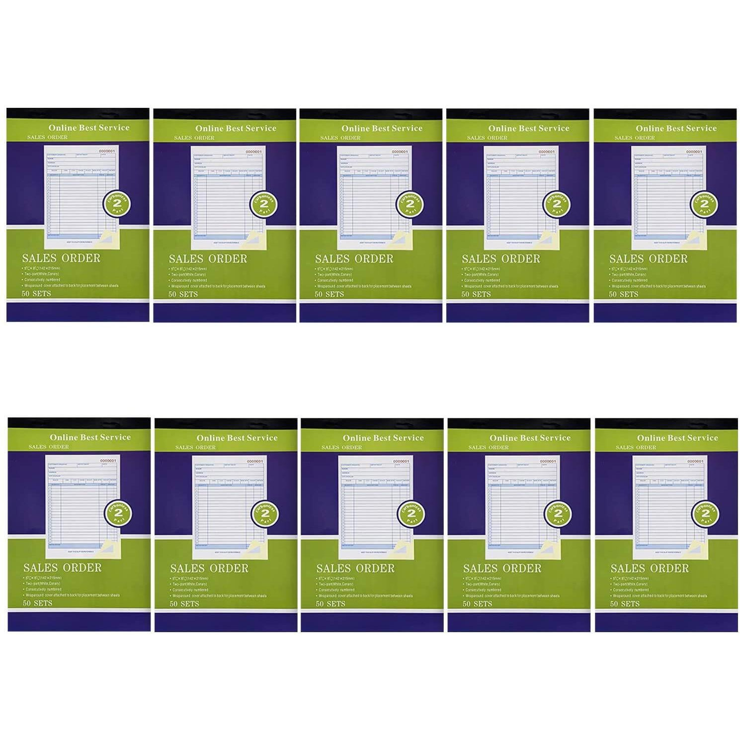 10 Pack Large Sales Order Book Receipt Invoice Duplicate Carbonless Copy 50 Sets 5.5&quot&quot X 8&quot&quot5
