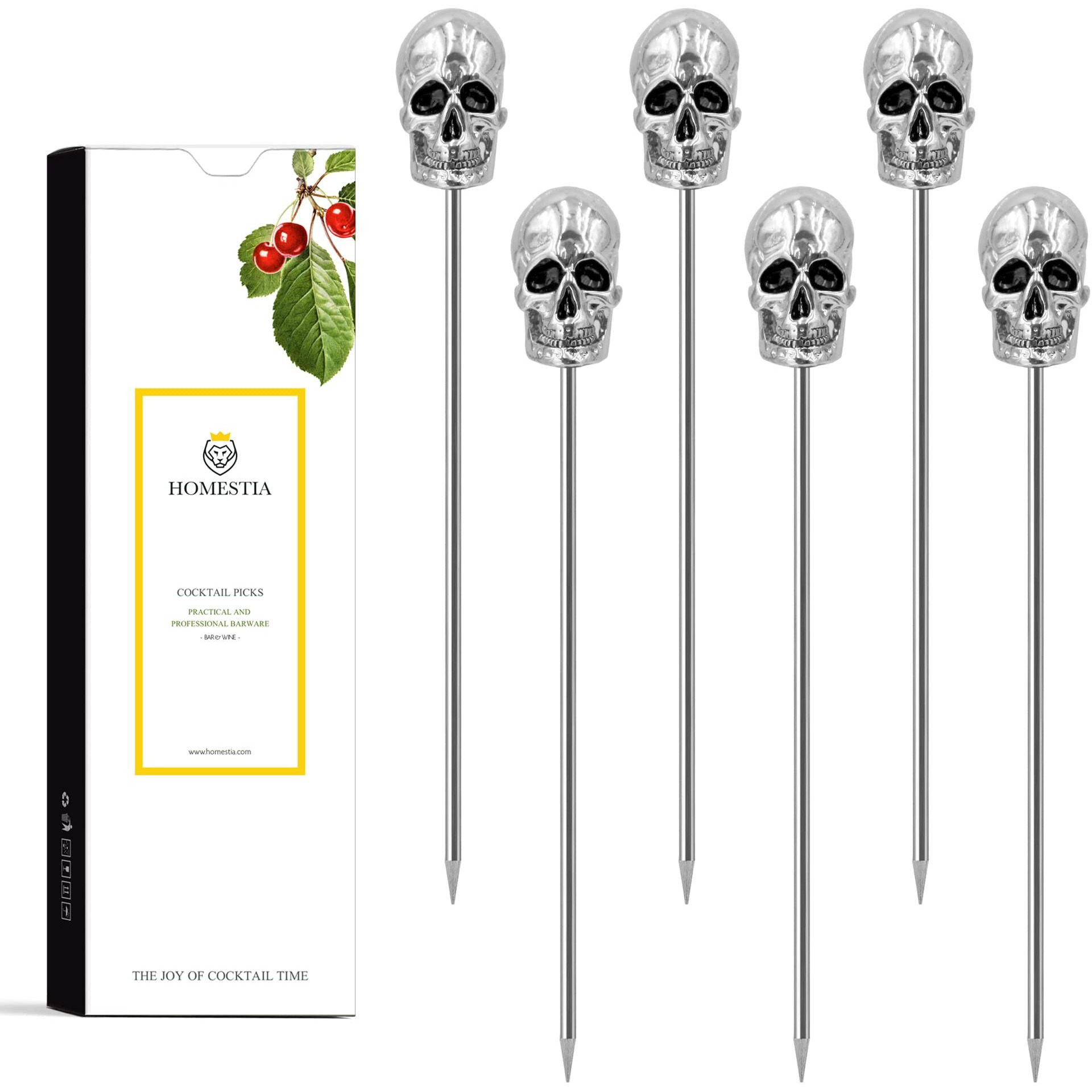 Homestia 6Pcs Metal Cocktail Picks For Drinks, Gothic Skull Martini Picks Olive Martini Picks Cocktail Accessories For Drinks, 4.6"" Halloween Picks Garnish Cocktail Swords
