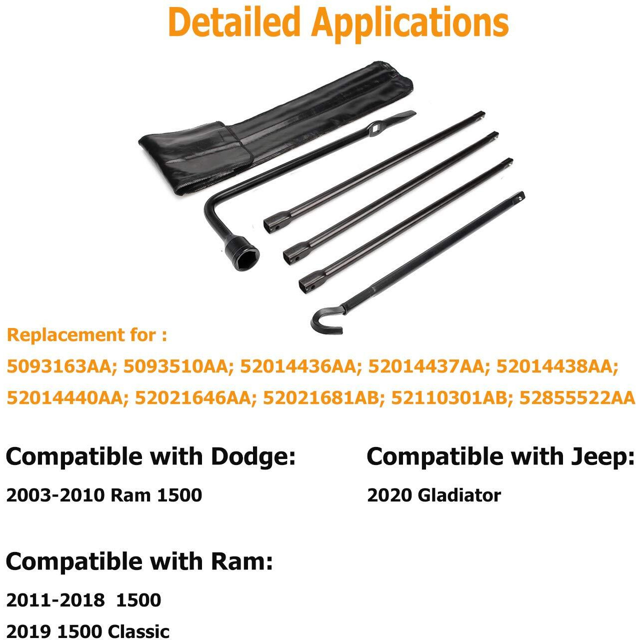 Dr.Roc Compatible With Spare Tire Tool Kit With Spare Tire Jack Handle And Wheel Lug Wrench 2003-2018 Dodge Ram 1500 And 2019 Ram 1500 Classic