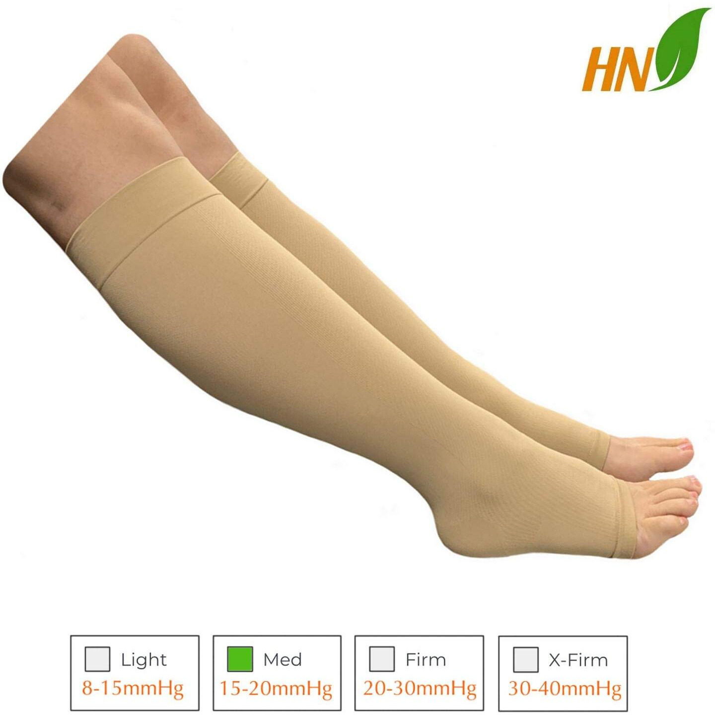 Healthynees Open Toe 15-20 Mmhg Compression Plus Size Extra Wide Calf Leg Socks (Beige, 2X-Large)