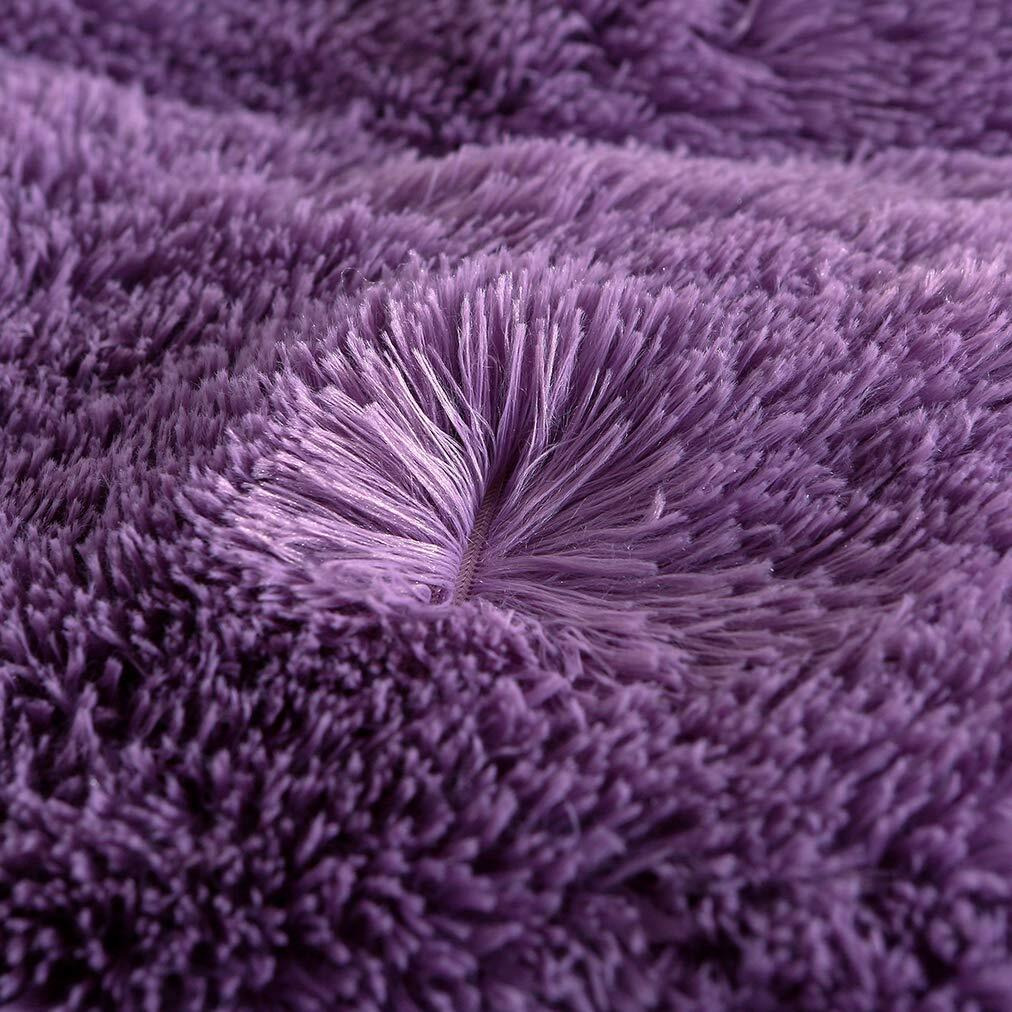 Uhamho Luxury Fluffy 1Pc Solid Duvet Cover Faux Fur Plush Shaggy Quilt Cover Velvet Bedspread Zipper Closure, No Pillow Sham, No Comforter (Purple, Twin)
