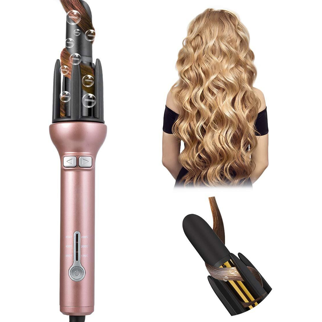 Automatic Hair Curling Iron For Long Hair Auto Curler Ceramic Self Rotating Curling Wand Spinning Spiral Curling Wand Professional 360 Rotating Styling Wand Gifts For Women 1.1 Inch Pink
