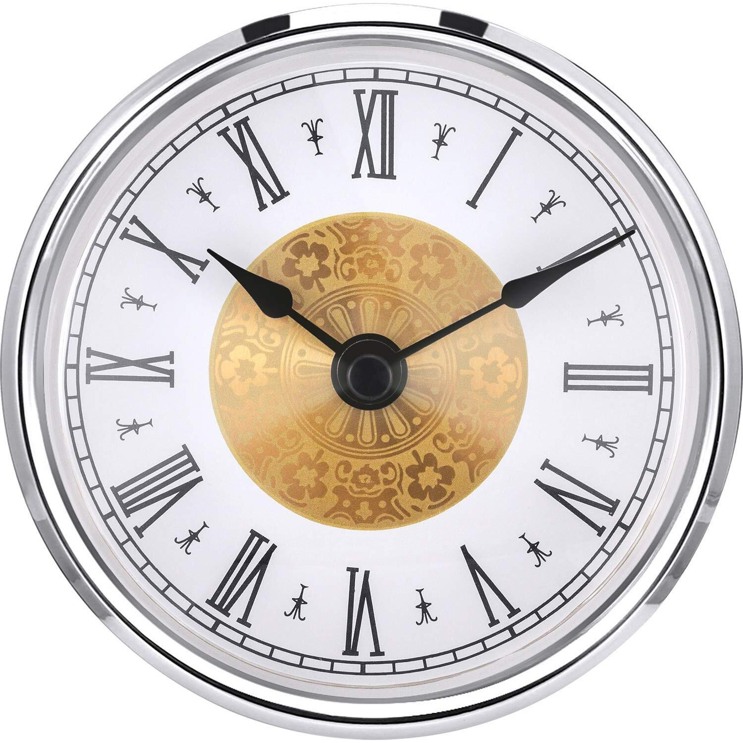 Hicarer 3-1/8 Inch (80 Mm) Clock Insert With Roman Numeral, Quartz Movement, Silver Trim