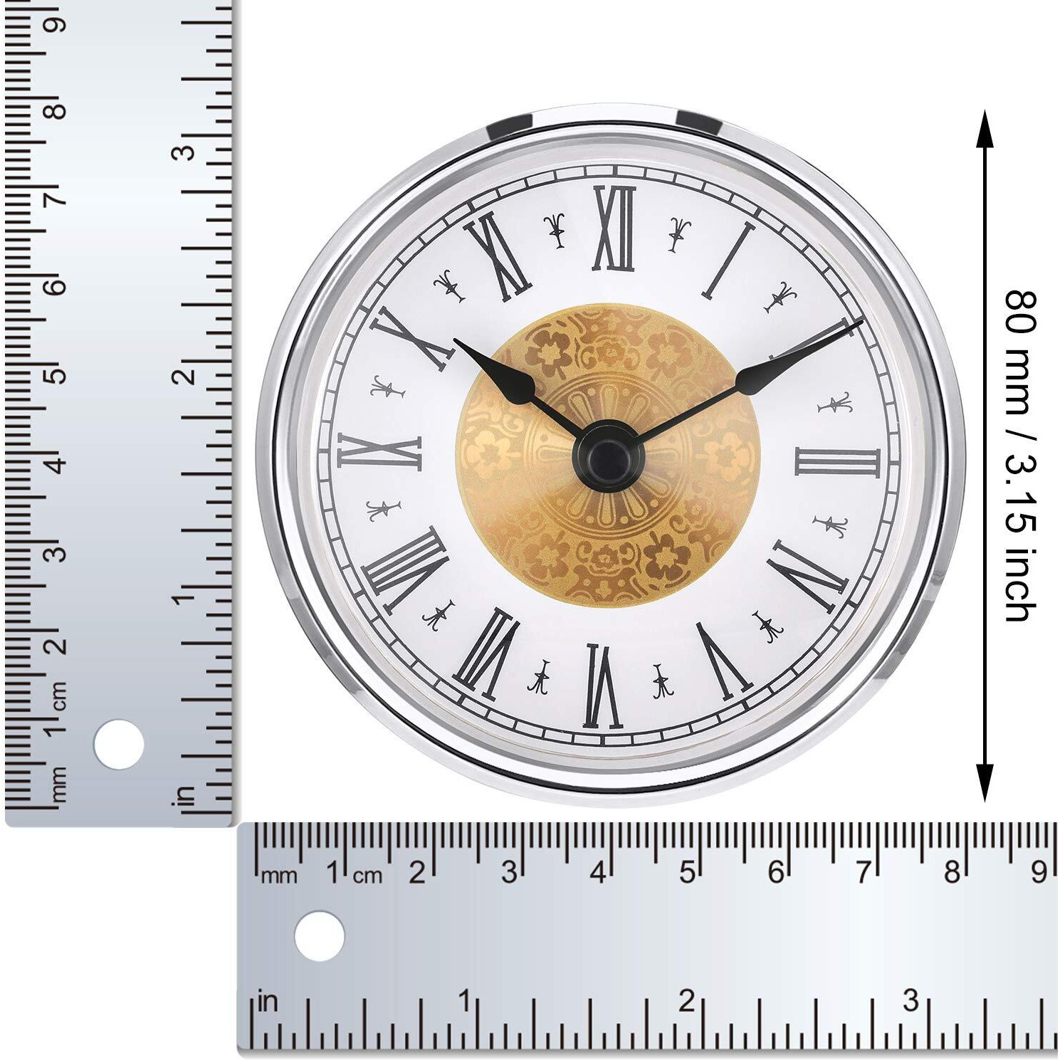 Hicarer 3-1/8 Inch (80 Mm) Clock Insert With Roman Numeral, Quartz Movement, Silver Trim