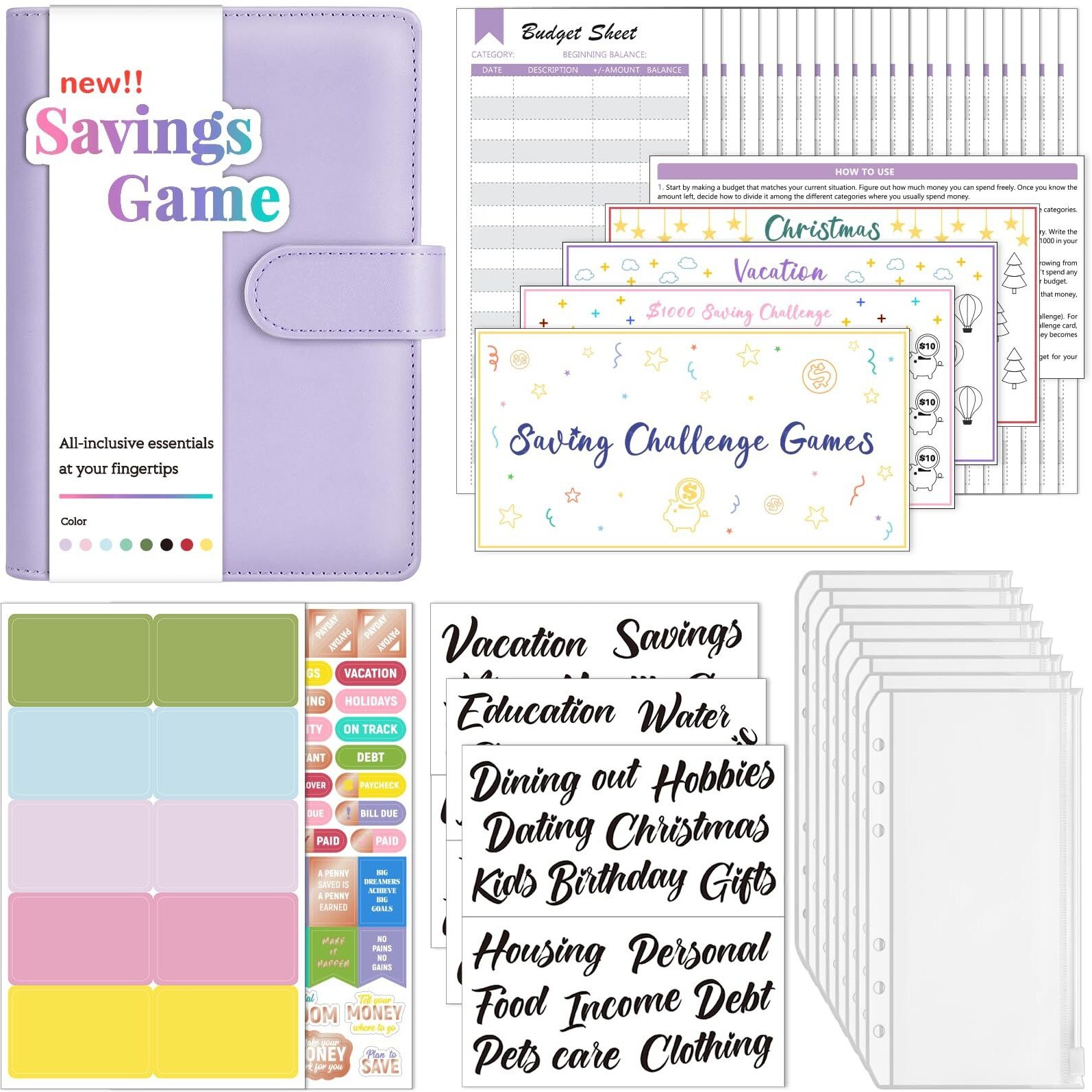 Sooez Budget Binder With Money Saving Challenge, Money Saving Binder With Cash Envelopes, Expense Sheets, Challenge Tracker & Category Labels, Envelope Savings Challenges Book For Home Office School