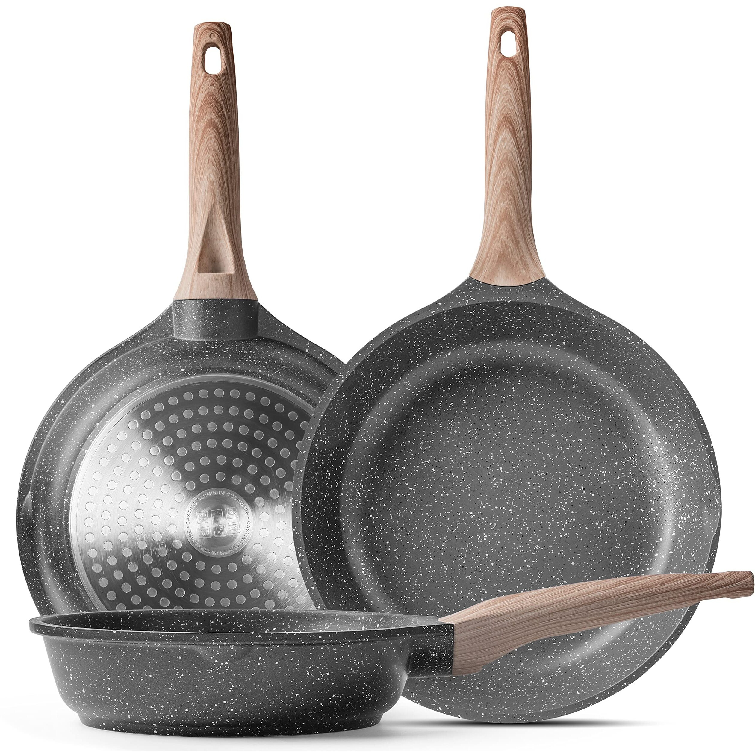 Caannasweis Nonstick Granite Frying Pan Skillet, Non Stick Omelette Fry Pans, Omelet Egg Pan, Stone Cookware Chef's Pan, Induction Compatible, Pfoa Free (Gray, 12 Inch With Lid)