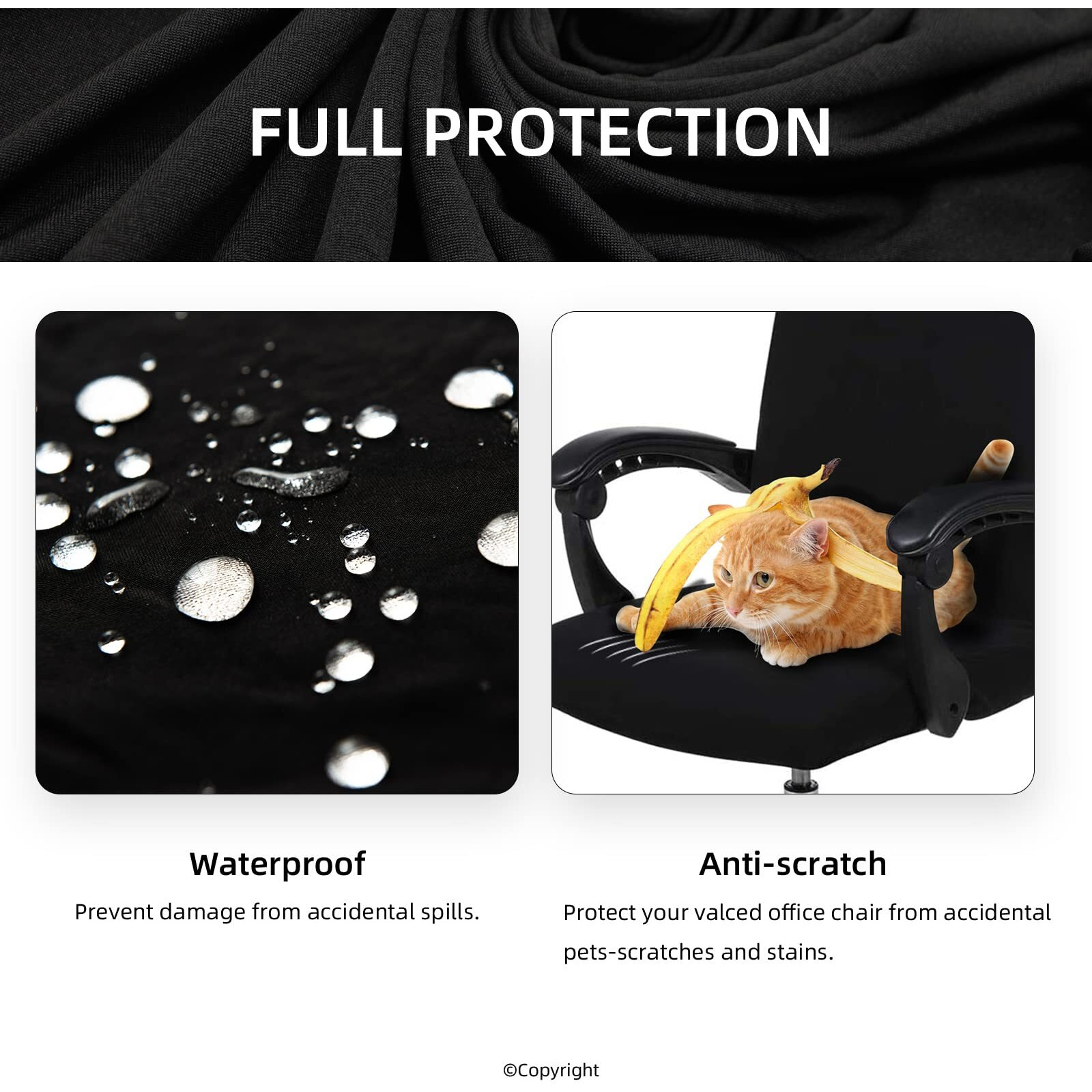 Water Resistant Stretch Computer Office Chair Cover With Durable Zipper Universal Washable Removable Spandex Rotating Boss Chair Slipcovers Anti-Dust Soft Desk Chair Seat Protector For Dogs Cats Pets