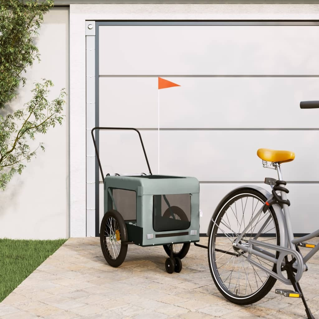 Vidaxl Pet Bike Trailer Gray And Black Oxford Fabric And Iron