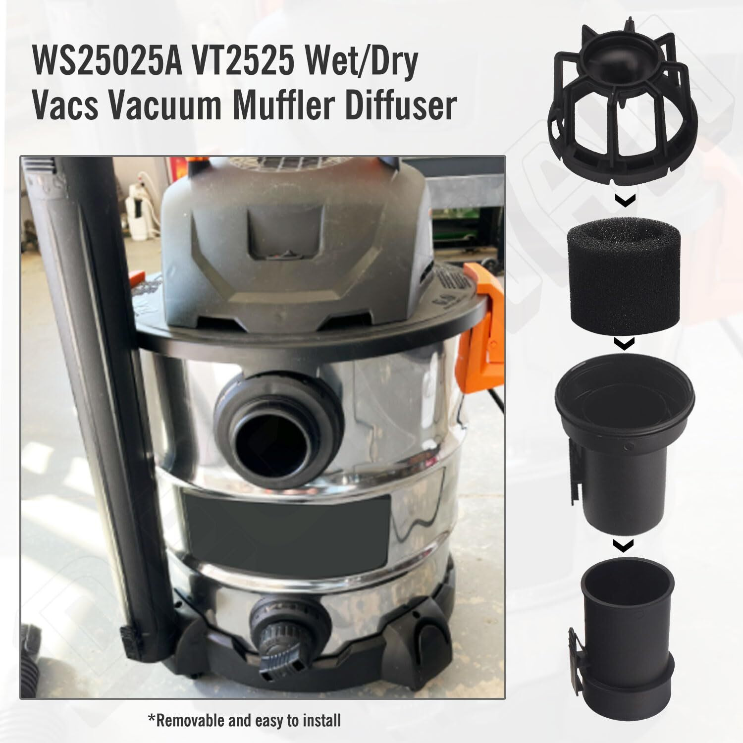 Deckman Wet/Dry Vacs Vacuum Muffler Diffuser Ws25025A Vt2525 Fits Most 2-1/2-Inch Diffuser Shop Vacuum Attachment - Diffuse Dry And Wet Vacuum Airflow To Reduce Blown Debris And Dust