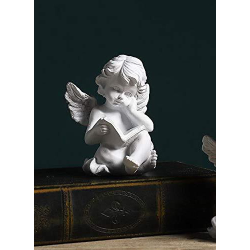 Realideas Reading Book Angel Statue Cherub Wings Angel Statue Figurine Guardian Home Garden Angel Sculpture Statuette Shelf Sitter Angel Collection Angel Wings Memorial Rememberance Statue