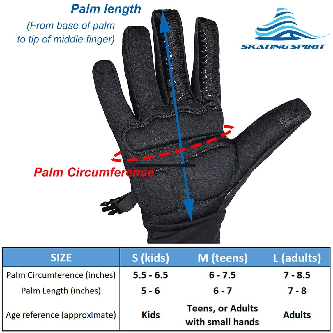 Skating Spirit Figure Skating Gloves For Kids And Adults, Padded Gel Palm Protection Water Resistant Warm Touchscreen Non Slip (S)