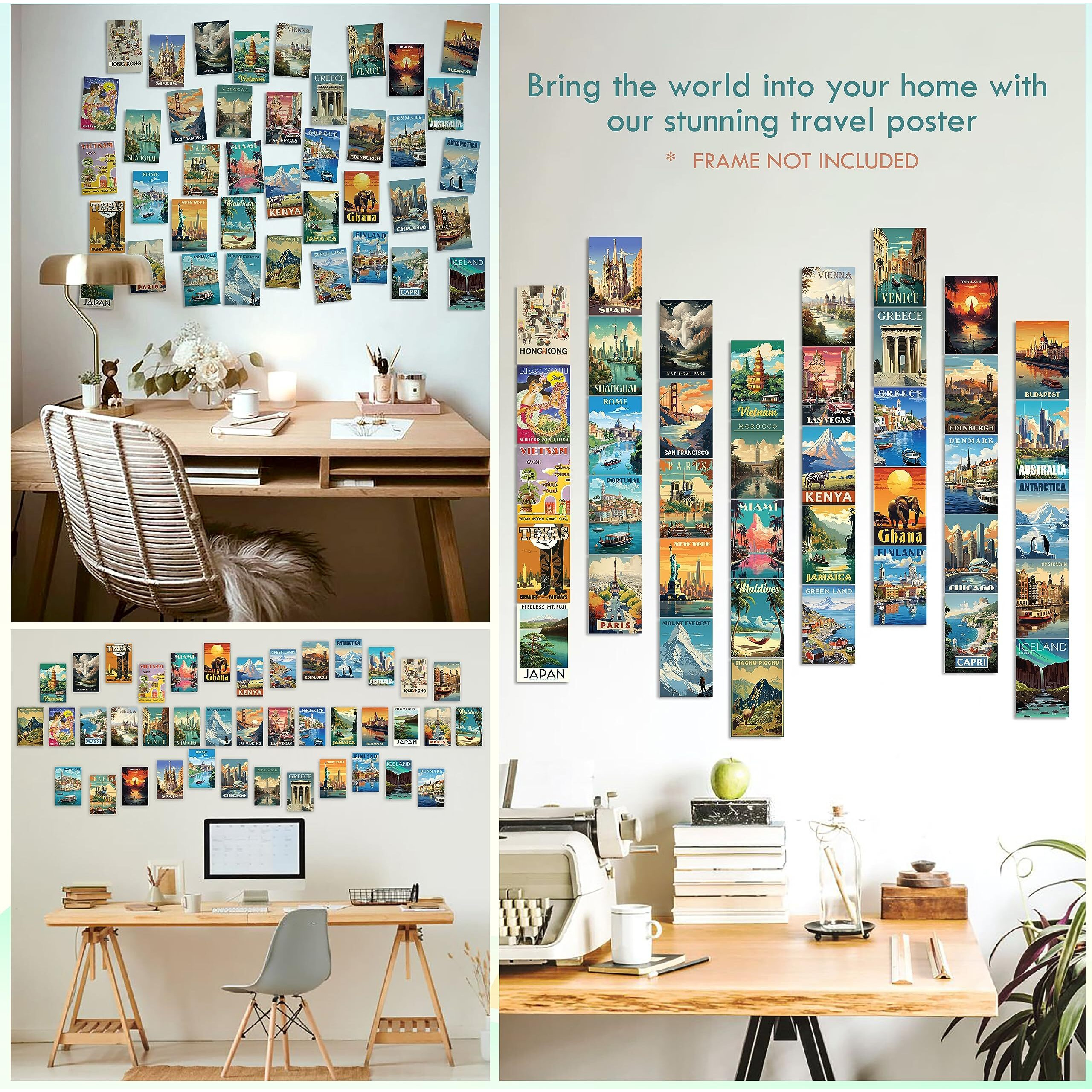 97 Decor Vintage Travel Decor Posters - World Travel Wall Art Prints, Retro Popular Cities Photo Collage Kit, Trendy City Landscape Aesthetic Pictures For Teen Dorm Bedroom (40 Pcs, 4"&quotX6"")