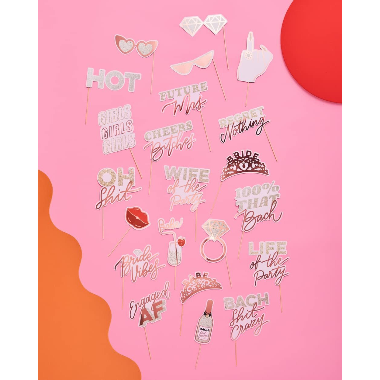 Xo, Fetti Bachelorette Photo Booth Props - 24 Pieces, Pre-Assembled - Rose Gold Future Mrs Party Decorations, Bride To Be, Bridal Shower
