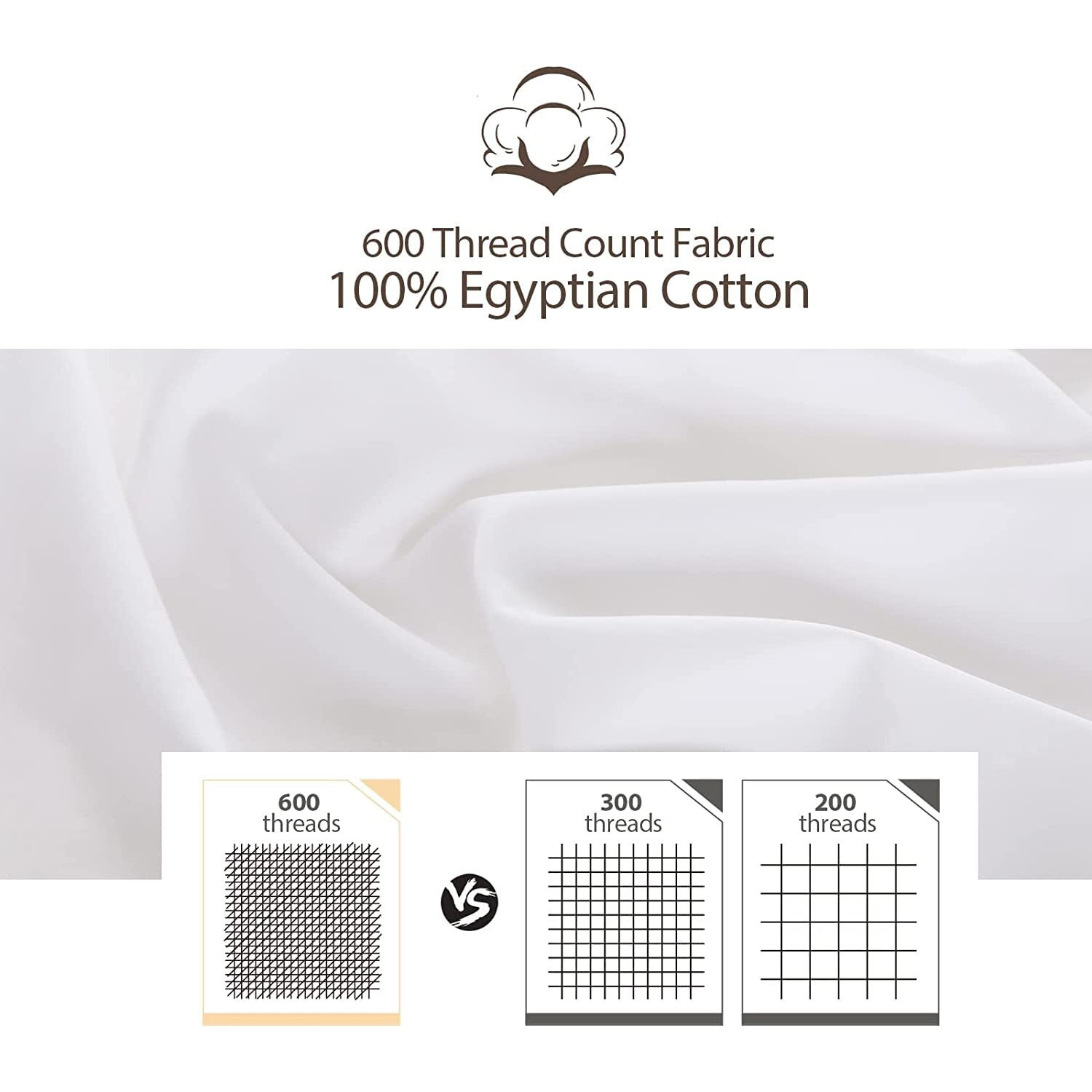 100% Egyptian Cotton Pillow Protectors Set Of 2, 600 Thread Count Queen Size Bed Pillow Cases With Zipper, Sateen Weave Cooling Pillow Cases Quiet And Breathable Easy Care (2Pcs, Queen, White)