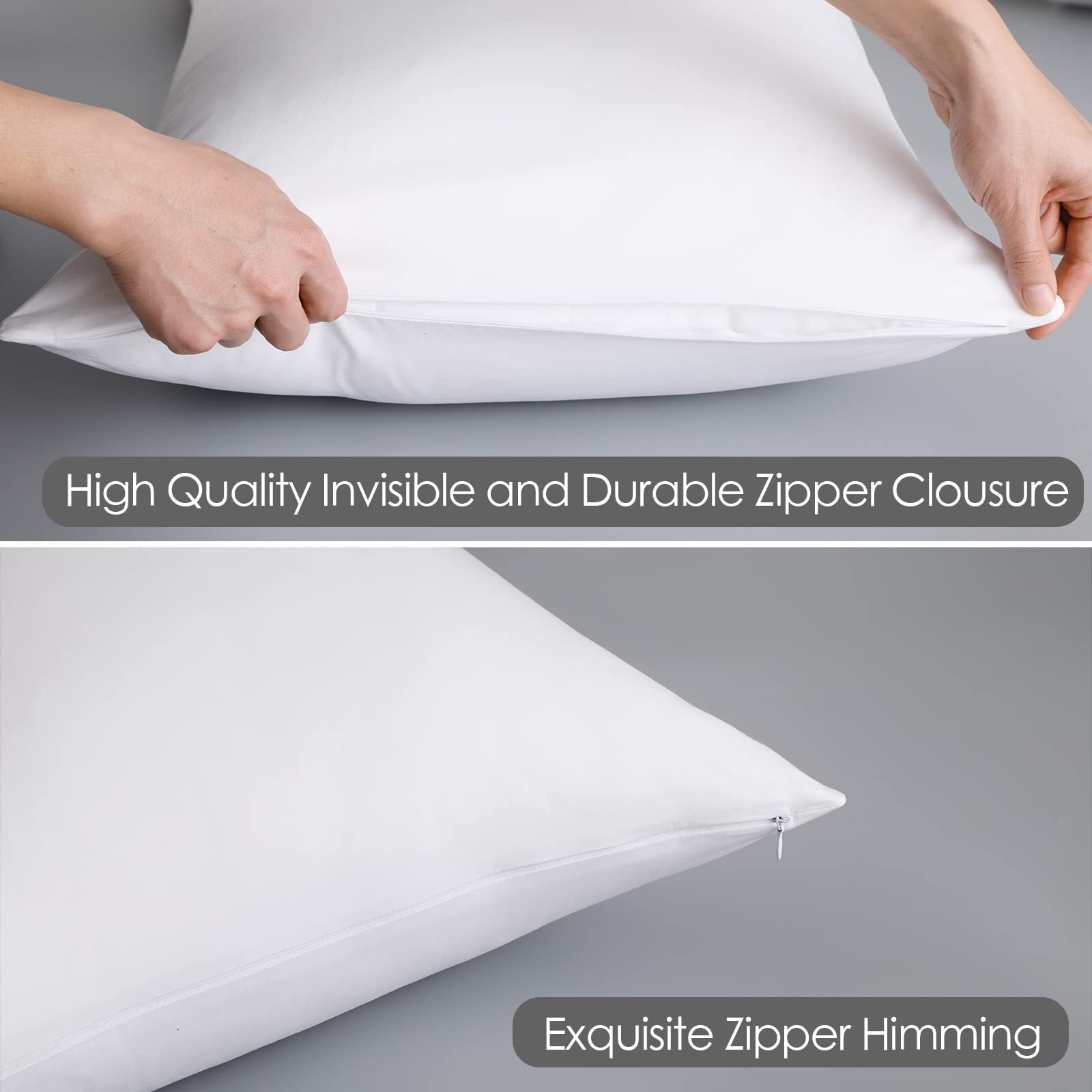 100% Egyptian Cotton Pillow Protectors Set Of 2, 600 Thread Count Queen Size Bed Pillow Cases With Zipper, Sateen Weave Cooling Pillow Cases Quiet And Breathable Easy Care (2Pcs, Queen, White)