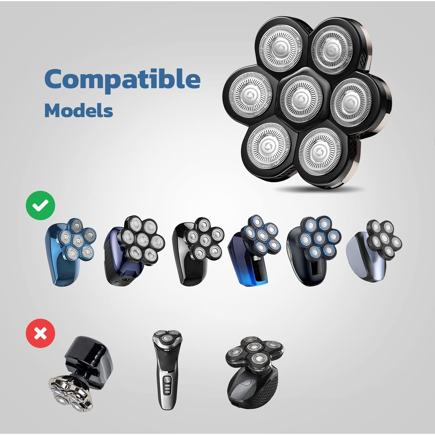 7 Blades Head Shaver Replacement Heads, Shaver Blade Heads Replacement For Electric Razor For Men