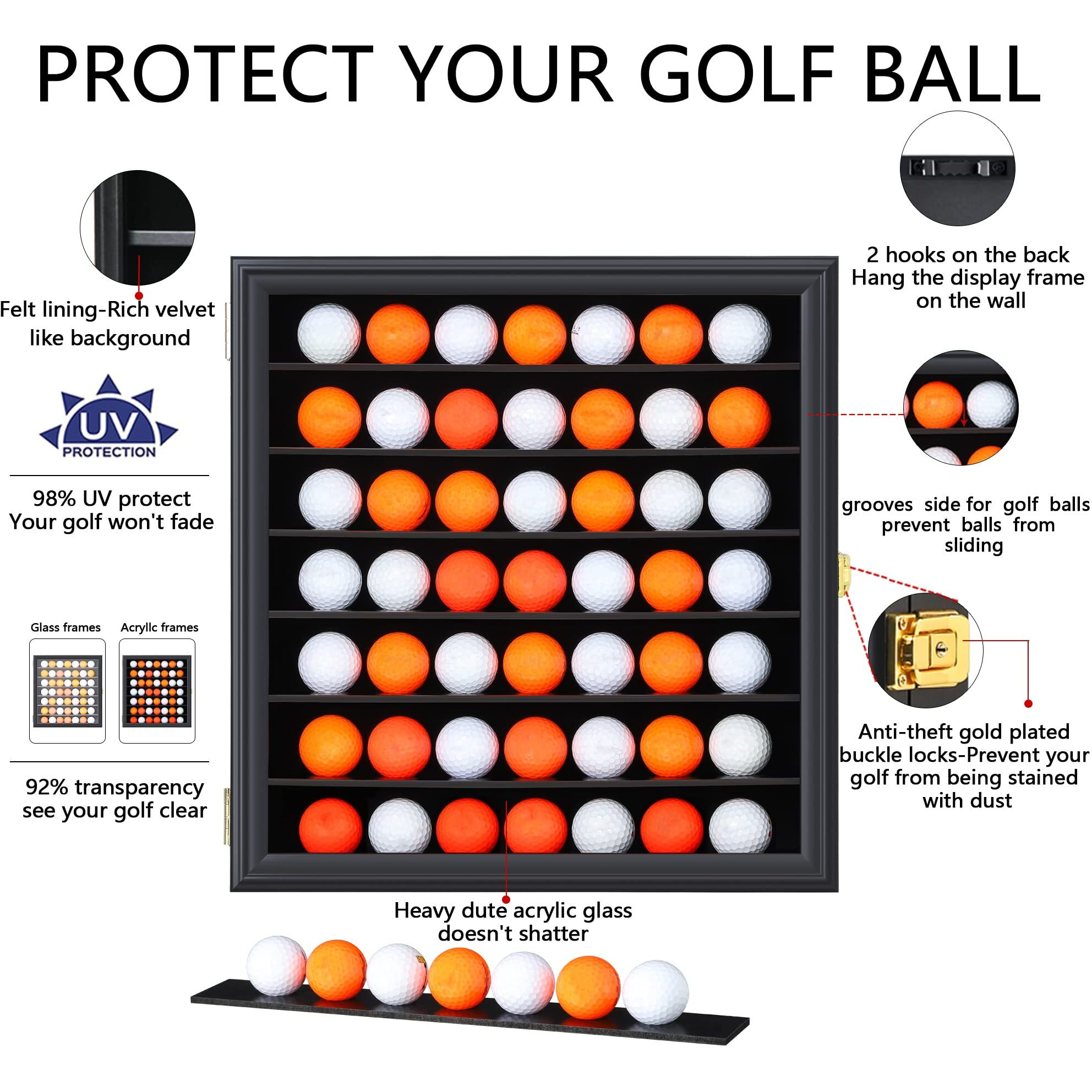 Zmiky 49 Golf Ball Display Case Cabinet Wall,Golf Ball Display Rack,Golf Gift For Golf Enthusiast Collectibles With 98% Uv Protection Acrylic Door(Black)