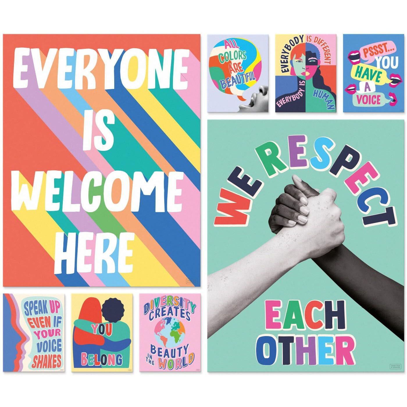 S&O Set Of 8 Diversity Posters For Classroom - Classroom Posters Diversity Decorations - School Counselor Office Decor - Everyone Is Welcome Here Sign - High School Classroom Decor - Safe Space Sign