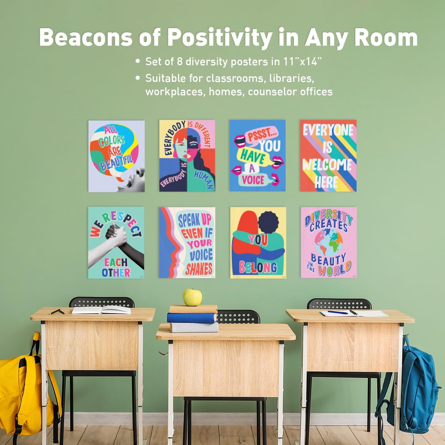 S&O Set Of 8 Diversity Posters For Classroom - Classroom Posters Diversity Decorations - School Counselor Office Decor - Everyone Is Welcome Here Sign - High School Classroom Decor - Safe Space Sign