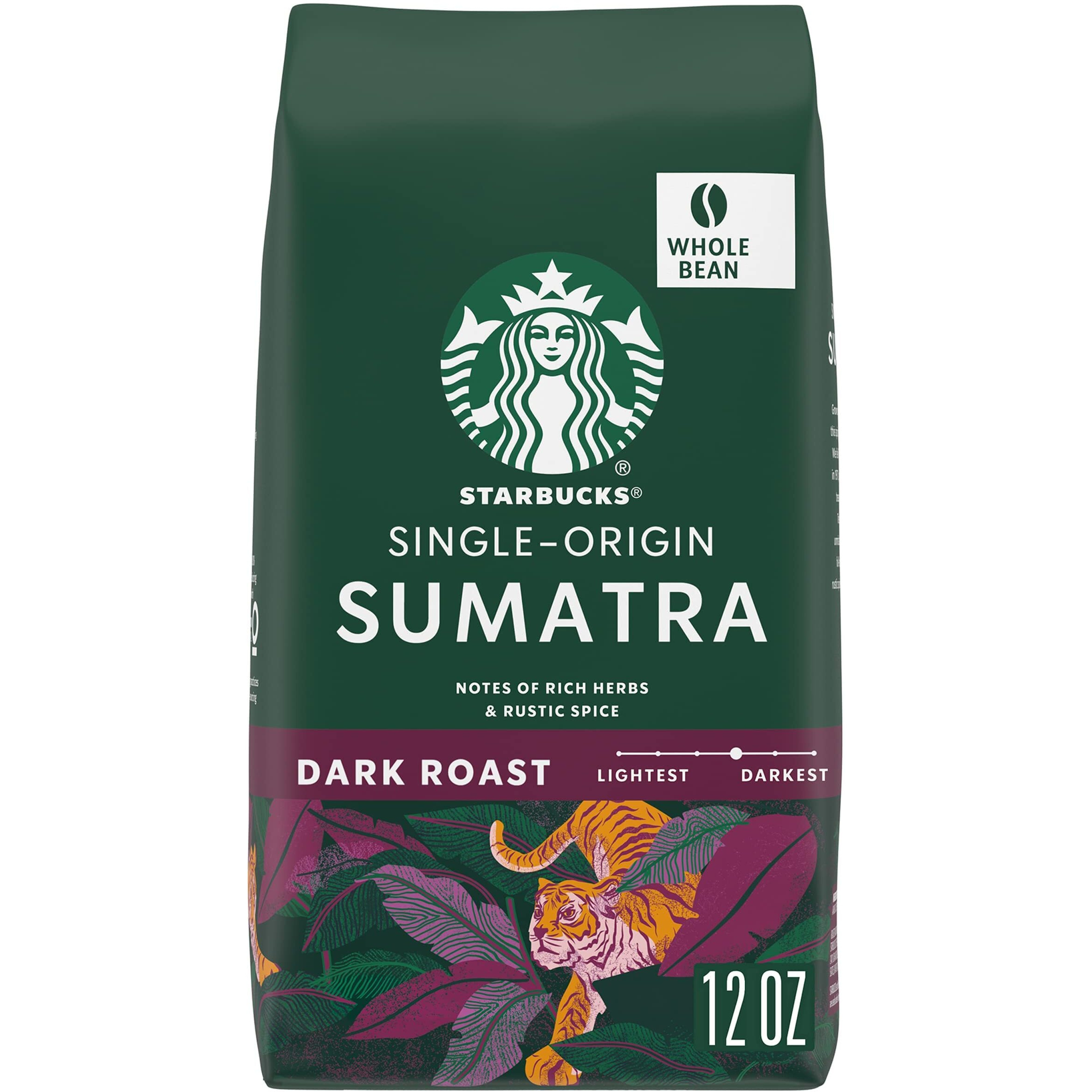 Starbucks Dark Roast Whole Bean Coffee - Sumatra - 100% Arabica - 1 Bag (12 Oz.)