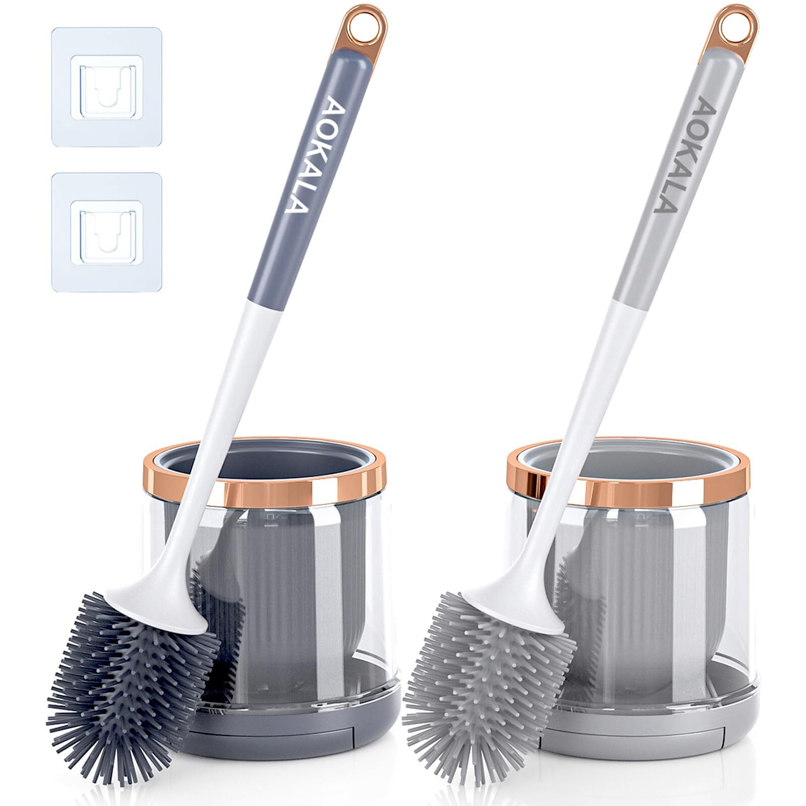Aokala Silicone Toilet Brush Set, 2 Pack Toilet Bowl Brush And Holder With Tweezers Long Handle, Toilet Cleaner Brush For Bathroom Deep Cleaning, Elegant Toilet Scrubber Bathroom Decor Accessories