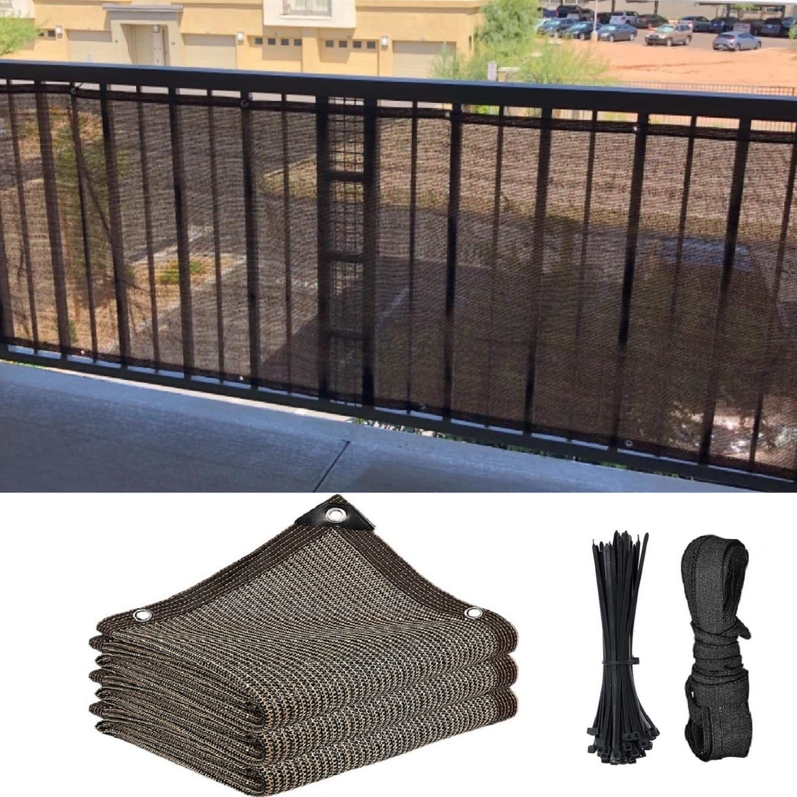 Abrotain Fence Privacy Screen Balcony Sun Shade Cloth 3'3"&quotX16' 80% Shade Fabric Outdoor Patio Screens Mesh Panels Apartments Railing Cover Uv Protection For Backyard Garden Porch Deck