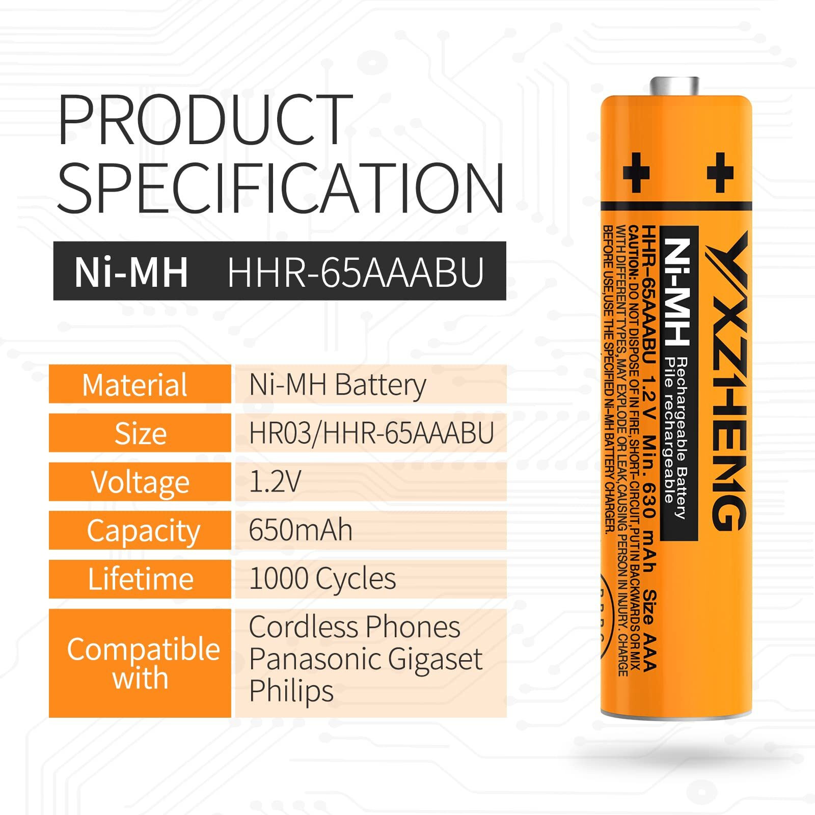 Yxzheng Aaa Battery 8Pcs 1.2V 630Mah Ni-Mh Rechargeable Hhr-65Aaabu For Panasonic Cordless Phone (8X Hhr-65Aaabu)