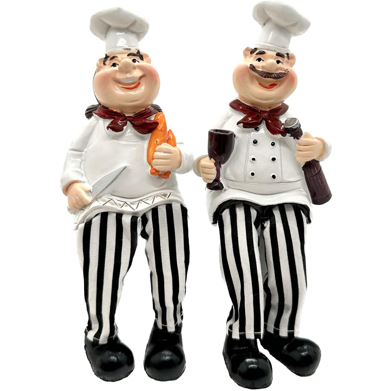 Set Of 2 Home Kitchen Decor Chef Figurines Bread & Wine With Dangling Legs Shelf Sitters Figurine Statue For Kitchen Shelves, Cupboard, Countertop Display, Windowsill